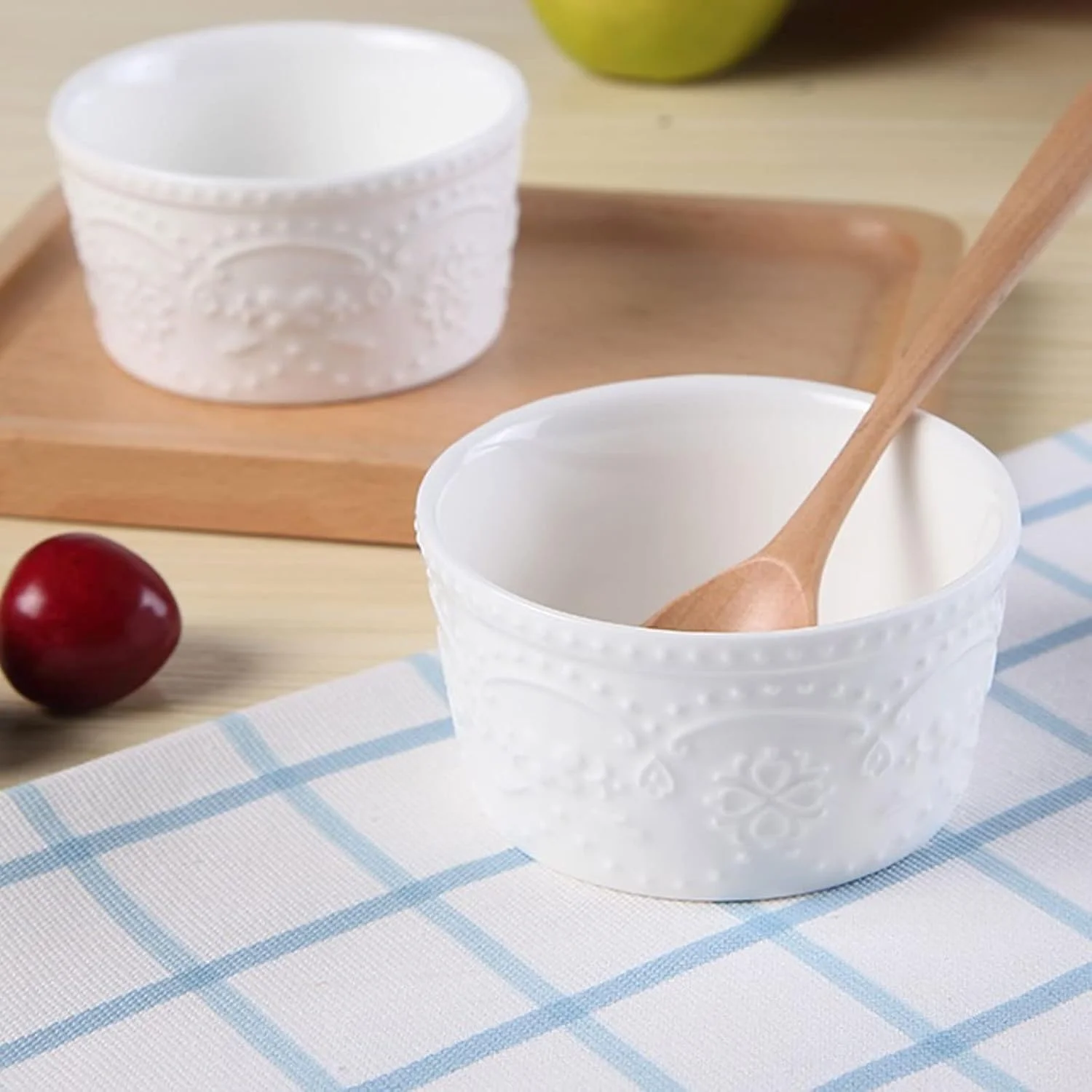 کاسه هودور، کاسه پخت سرامیکی سفید طرح دار برای دسر و پودینگ، کاسه کوچک برای سس، کاسه بستنی