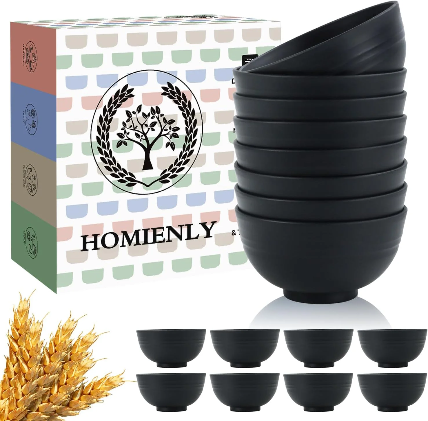 کاسه غلات هومینلی، 8 عدد کاسه دسر، کاسه تنقلات ساخته شده از فیبر کاه گندم، نشکن و سبک (مشکی، 10 اونس) کاسه غلات هومینلی، 8 عدد کاسه دسر، کاسه تنقلات ساخته شده از فیبر کاه گندم، نشکن و سبک (مشکی، 10 اونس)