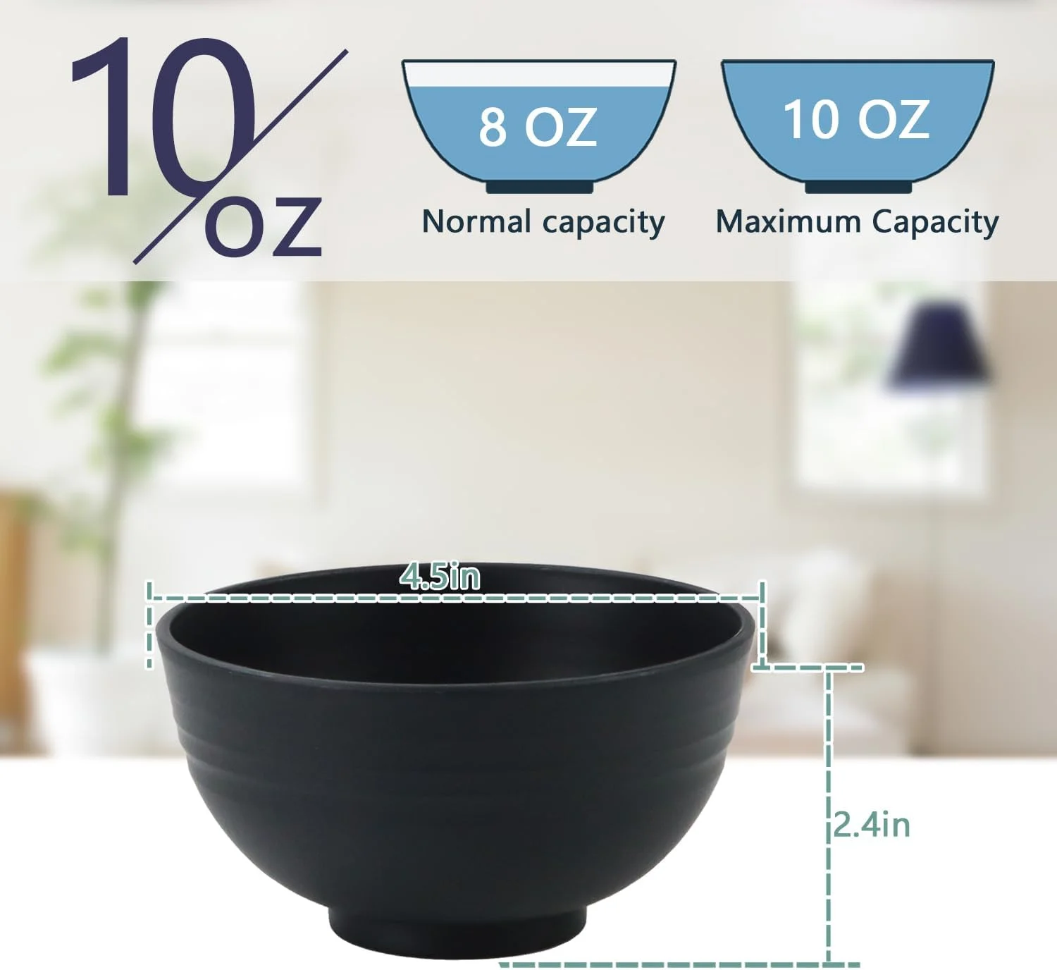 کاسه غلات هومینلی، 8 عدد کاسه دسر، کاسه تنقلات ساخته شده از فیبر کاه گندم، نشکن و سبک (مشکی، 10 اونس)