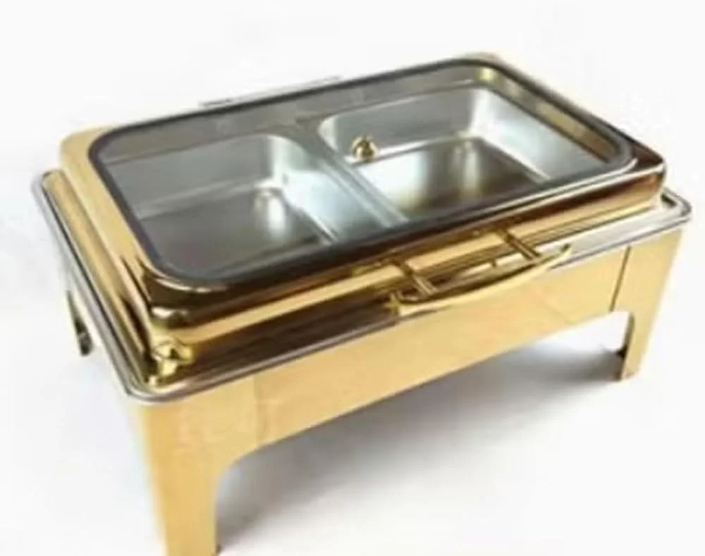 گرمکن غذا استیل ضد زنگ HTH با فریم تاشو، شامل ظرف گرمکن با درب، ظرف آب و ظرف غذا - مناسب بوفه، پذیرایی، عروسی، مراسم و مهمانی ها