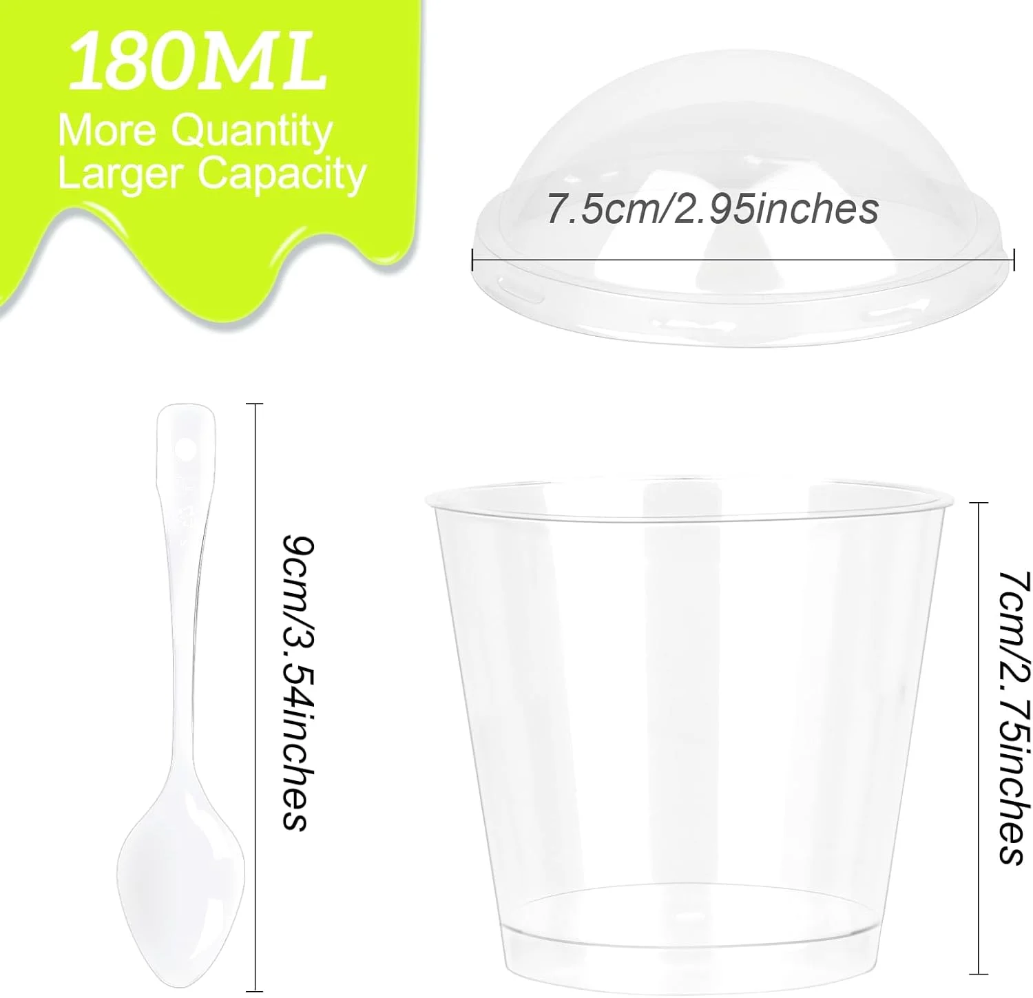 هوانمین بسته 50 عددی فنجان دسر گرد، لیوان دسر پلاستیکی 180 میلی لیتری، ست کاسه دسر با درب و قاشق، فنجان دسر پلاستیکی قابل استفاده مجدد، فنجان دسر مینی برای دسرهای DIY، موس، پودینگ، بستنی