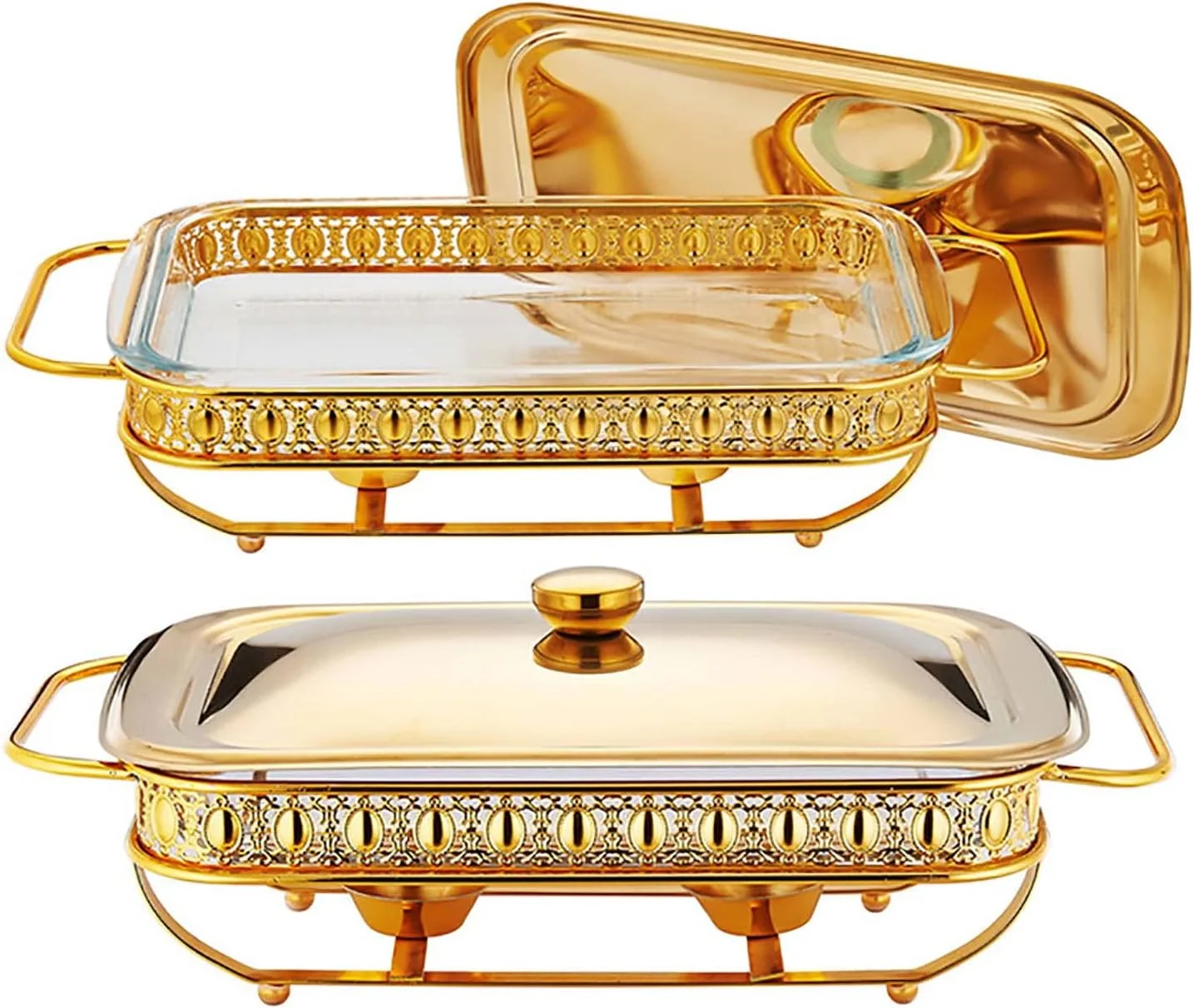 ظرف گرم نگهدارنده غذا مستطیلی استیل JYHCD، ست بوفه 2 کوارتی، گرمکن غذا برای مهمانی ها، ظروف گرم کننده مستطیلی با درب و نگهدارنده برای عروسی ها، مهمانی ها، ضیافت ها، رویدادهای پذیرایی، کریسمس، هالووین، طلایی