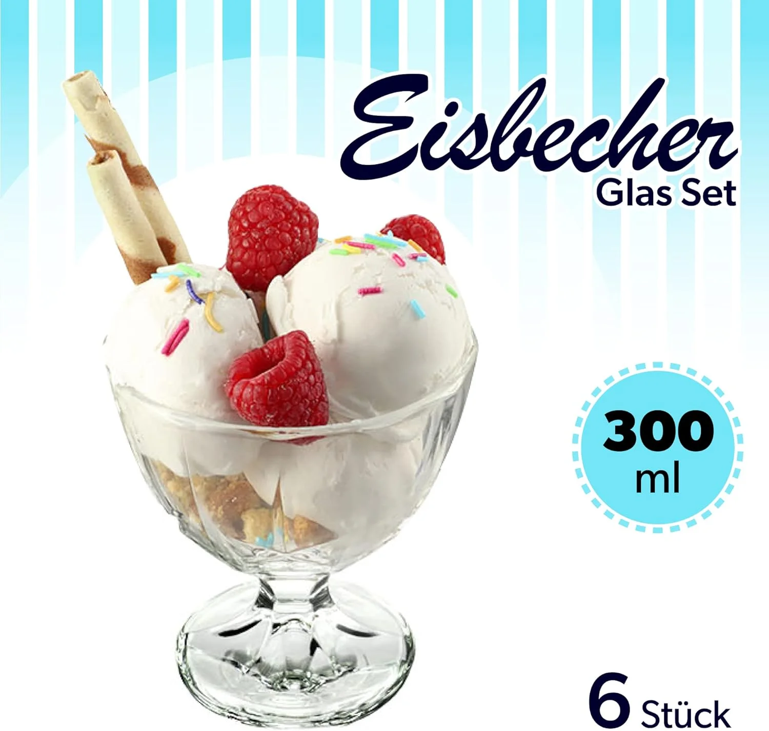 ست بستنی خوری KADAX، کاسه های شیشه ای، لیوان دسر پایه دار برای بستنی، کاسه دسر برای دسر، میوه، پیش غذا و کوکتل، لیوان بستنی (6 عدد x 300 میلی لیتر)