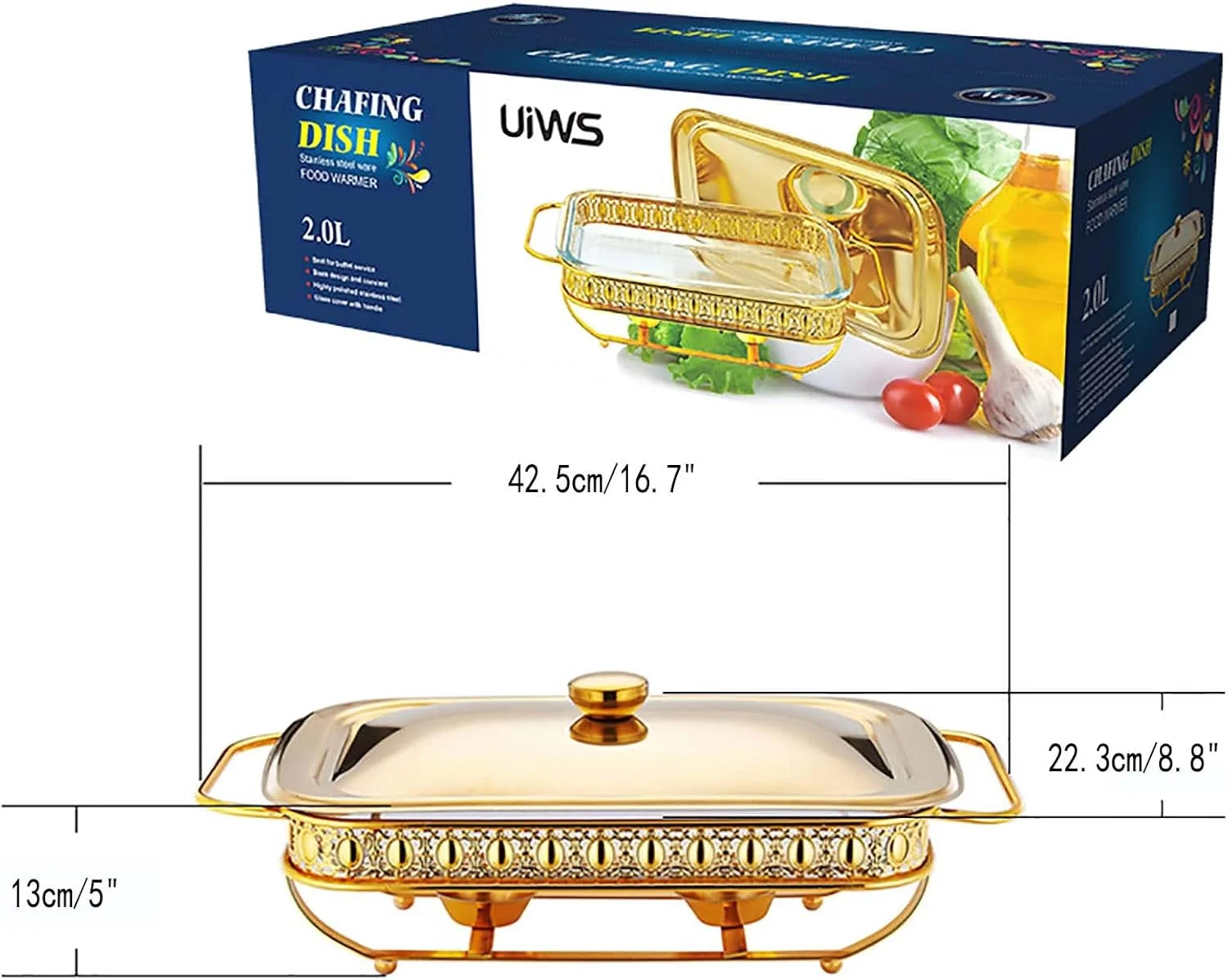 ظرف گرم نگهدارنده غذا مستطیلی استیل JYHCD، ست بوفه 2 کوارتی، گرمکن غذا برای مهمانی ها، ظروف گرم کننده مستطیلی با درب و نگهدارنده برای عروسی ها، مهمانی ها، ضیافت ها، رویدادهای پذیرایی، کریسمس، هالووین، طلایی