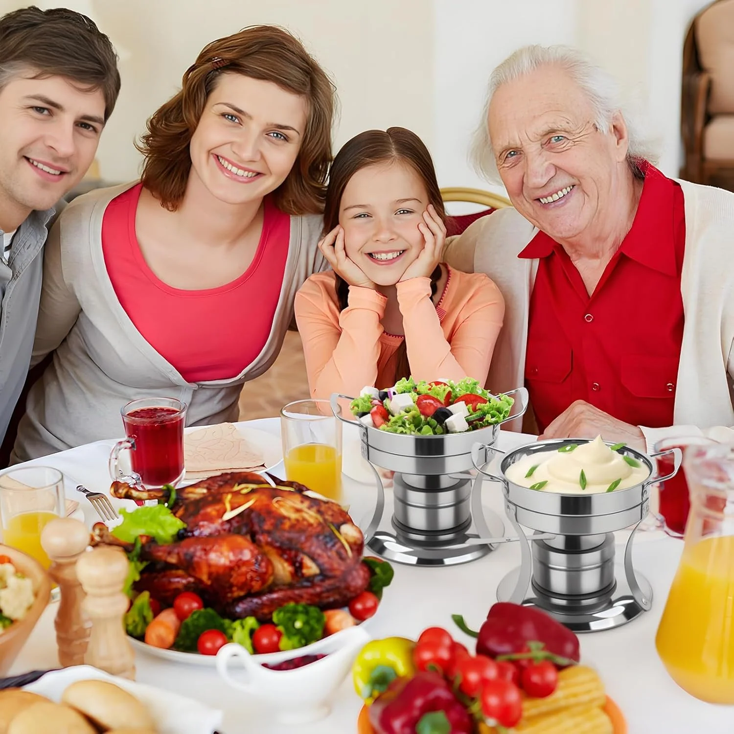 ست گرم نگهدارنده بوفه کارلووی، 6 عدد ظرف گرمکن گرد استیل ضد زنگ 1 کوارت برای پذیرایی، گرم کننده بوفه غذا با درب شفاف، اجاق گاز کوچک عایق حرارتی غذا با دسته، 1 ست