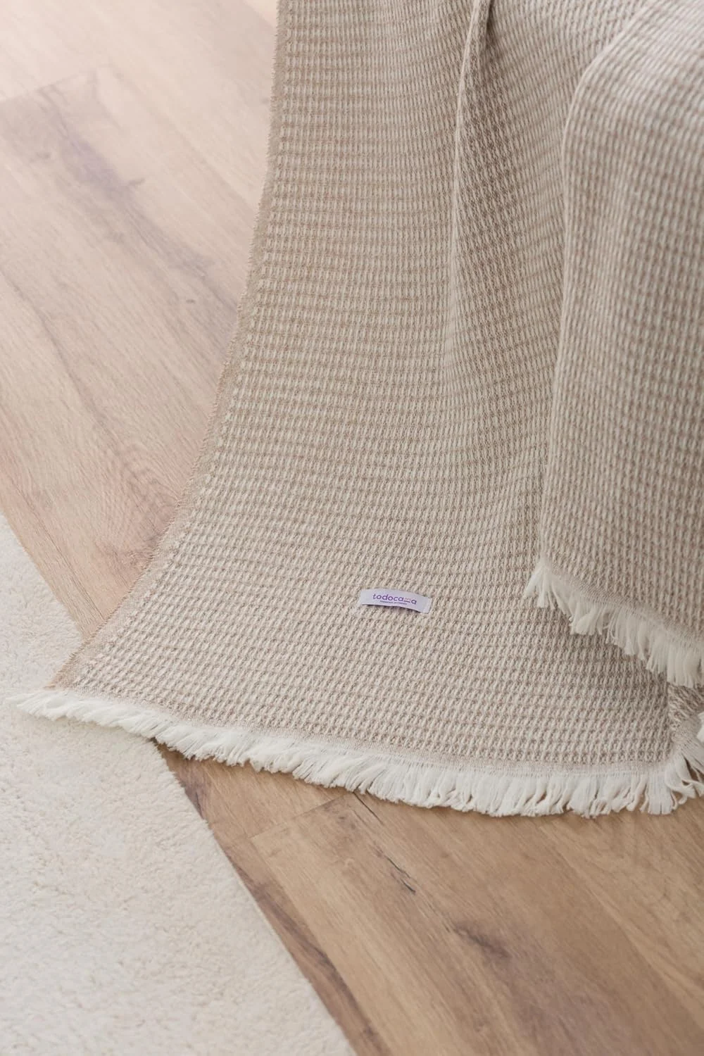 تودوکاما - پتوی نخی فوق العاده نرم با طرح وافل، رو تختی چند منظوره برای مبل، تخت، روکش تزئینی و شال گردن (بژ شنی، 120 x 180 سانتی متر)، بژ شنی