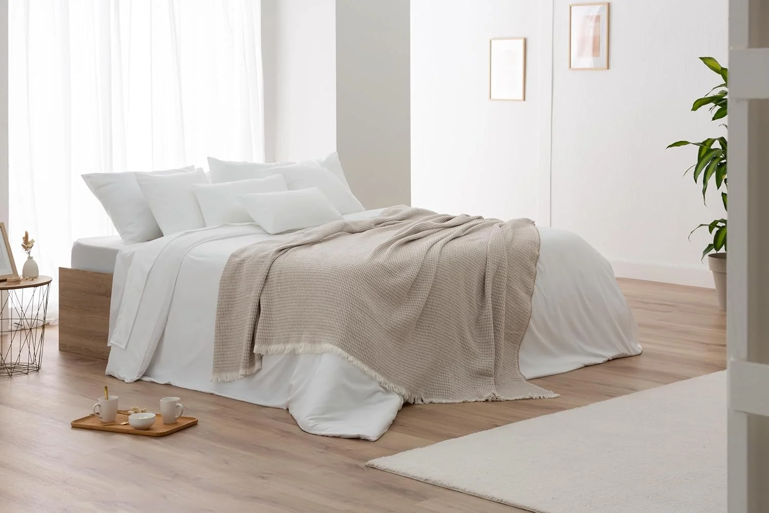 تودوکاما - پتوی نخی فوق العاده نرم با طرح وافل، رو تختی چند منظوره برای مبل، تخت، روکش تزئینی و شال گردن (بژ شنی، 120 x 180 سانتی متر)، بژ شنی