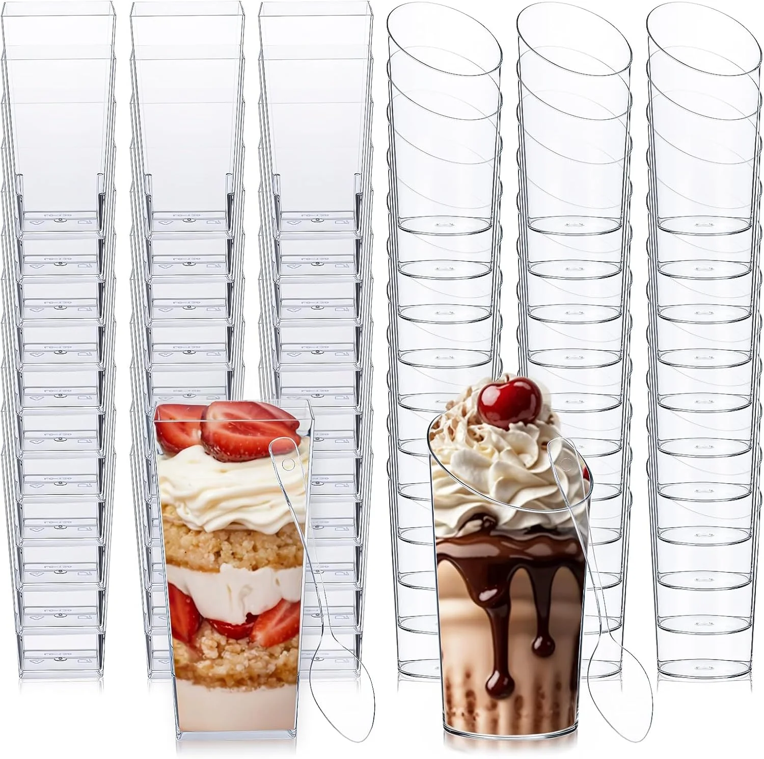 جیوتیفور 100 عدد مینی فنجان دسر به همراه قاشق شامل فنجان های پیش غذای پلاستیکی مربعی 90 میلی لیتری، فنجان های پارفه گرد شیب دار 75 میلی لیتری، کاسه دسر کوچک شفاف، مینی فنجان موس برای لوازم مهمانی عروسی جیوتیفور 100 عدد مینی فنجان دسر به همراه قاشق شامل فنجان های پیش غذای پلاستیکی مربعی 90 میلی لیتری، فنجان های پارفه گرد شیب دار 75 میلی لیتری، کاسه دسر کوچک شفاف، مینی فنجان موس برای لوازم مهمانی عروسی