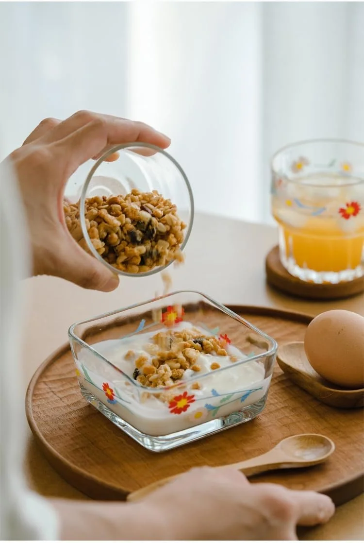 ایومی 2 بسته کاسه دسر کوچک، کاسه آب نبات طرح گل، کاسه شیشه ای مربع کوچک برای تنقلات، ماست، بستنی، سس، مخلفات، آماده سازی غذا (قرمز)