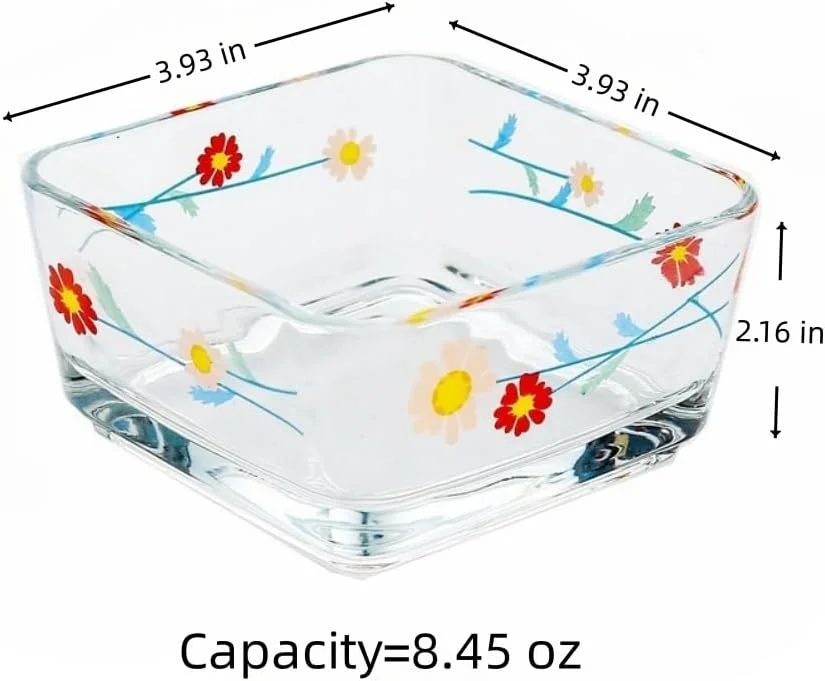 ایومی 2 بسته کاسه دسر کوچک، کاسه آب نبات طرح گل، کاسه شیشه ای مربع کوچک برای تنقلات، ماست، بستنی، سس، مخلفات، آماده سازی غذا (قرمز)