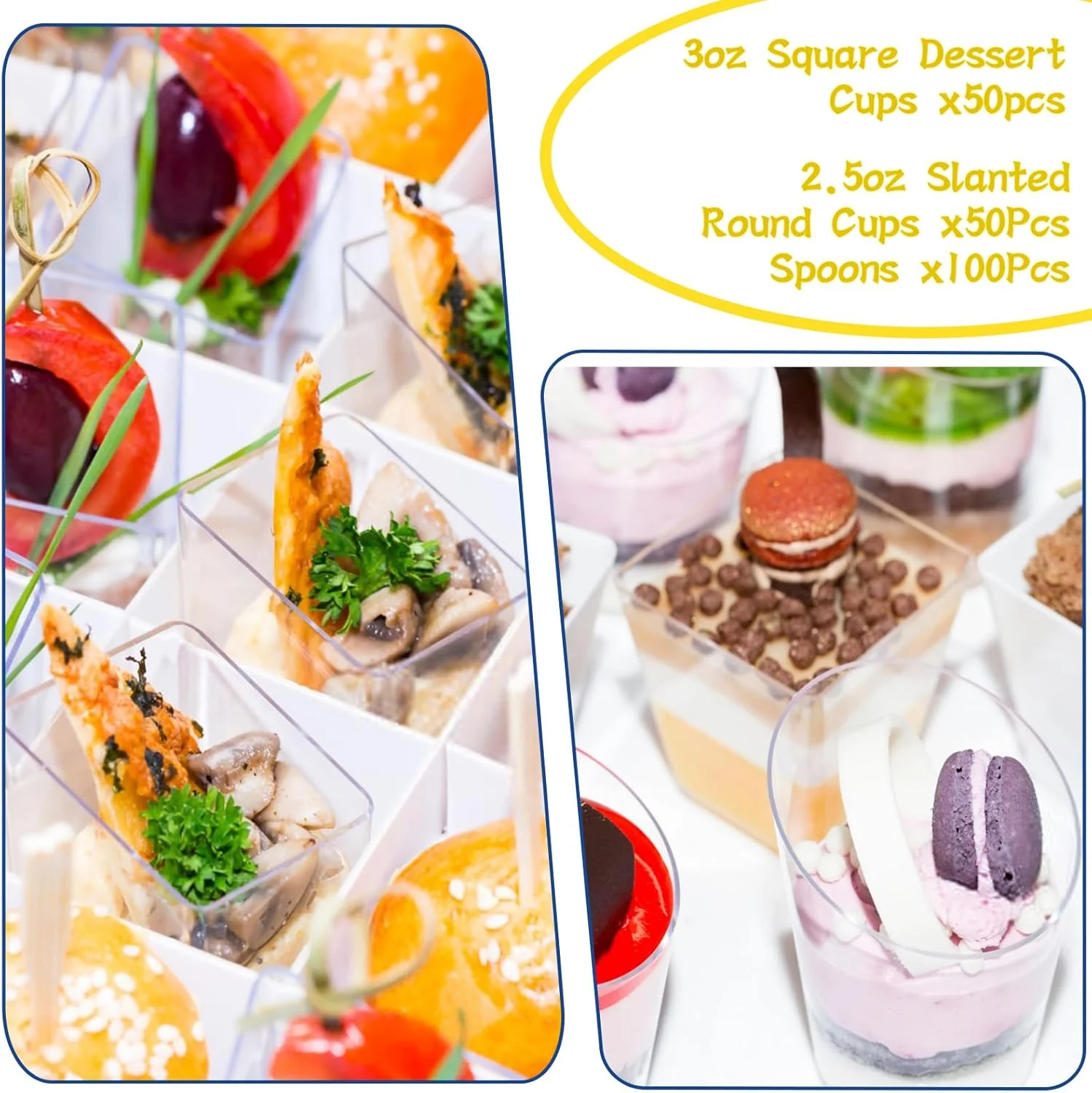 جیوتیفور 100 عدد مینی فنجان دسر به همراه قاشق شامل فنجان های پیش غذای پلاستیکی مربعی 90 میلی لیتری، فنجان های پارفه گرد شیب دار 75 میلی لیتری، کاسه دسر کوچک شفاف، مینی فنجان موس برای لوازم مهمانی عروسی جیوتیفور 100 عدد مینی فنجان دسر به همراه قاشق شامل فنجان های پیش غذای پلاستیکی مربعی 90 میلی لیتری، فنجان های پارفه گرد شیب دار 75 میلی لیتری، کاسه دسر کوچک شفاف، مینی فنجان موس برای لوازم مهمانی عروسی