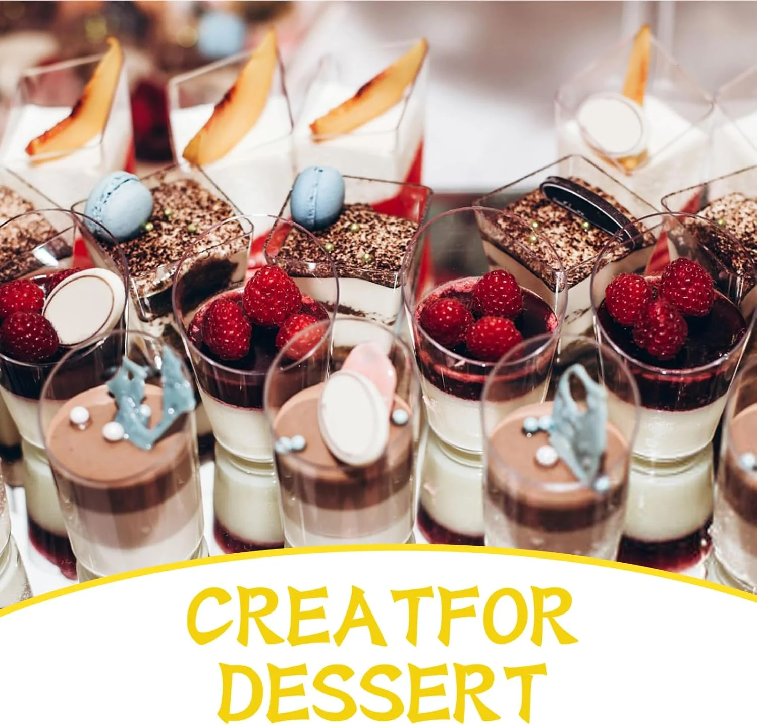 جیوتیفور 100 عدد مینی فنجان دسر به همراه قاشق شامل فنجان های پیش غذای پلاستیکی مربعی 90 میلی لیتری، فنجان های پارفه گرد شیب دار 75 میلی لیتری، کاسه دسر کوچک شفاف، مینی فنجان موس برای لوازم مهمانی عروسی جیوتیفور 100 عدد مینی فنجان دسر به همراه قاشق شامل فنجان های پیش غذای پلاستیکی مربعی 90 میلی لیتری، فنجان های پارفه گرد شیب دار 75 میلی لیتری، کاسه دسر کوچک شفاف، مینی فنجان موس برای لوازم مهمانی عروسی