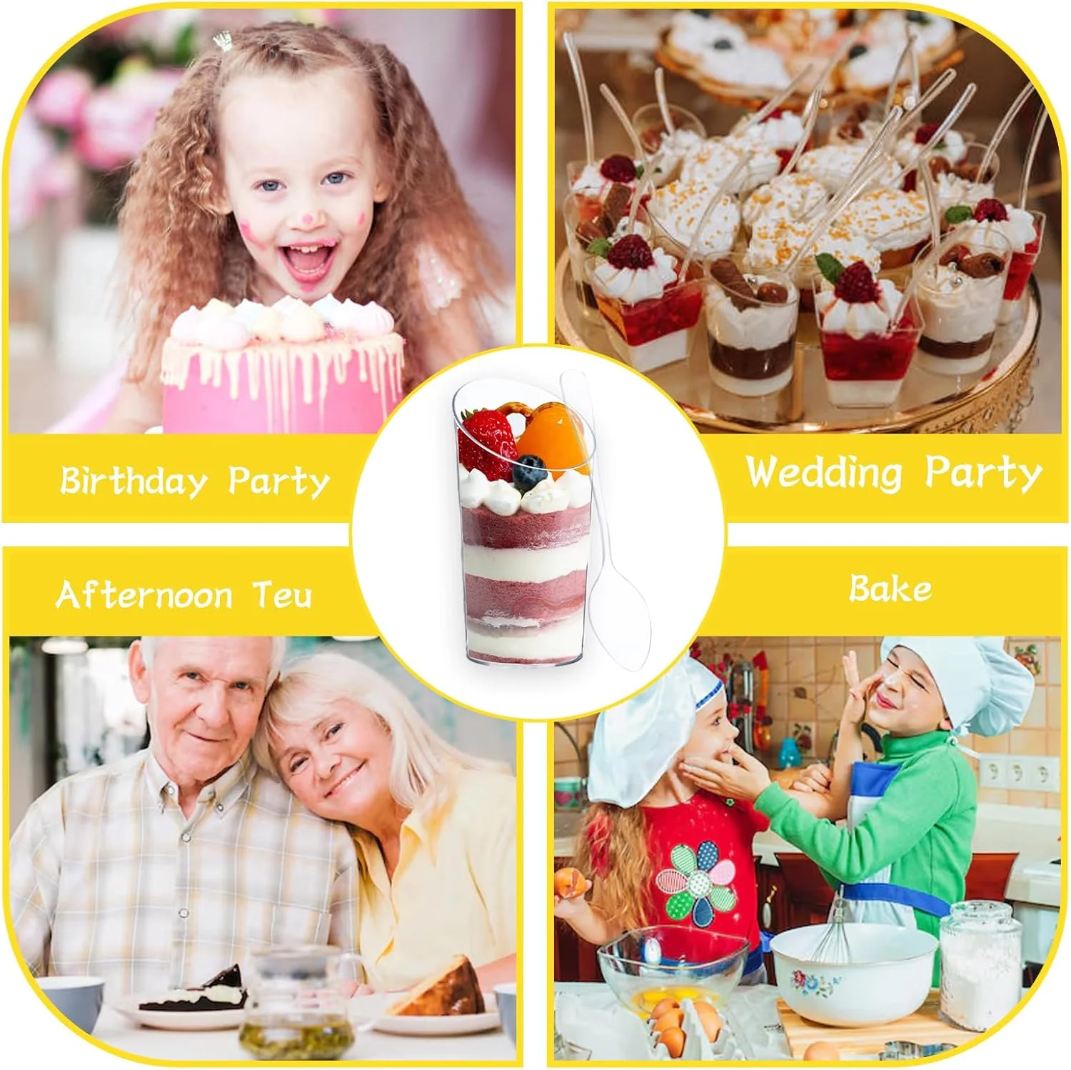 جیوتیفور 100 عدد مینی فنجان دسر به همراه قاشق شامل فنجان های پیش غذای پلاستیکی مربعی 90 میلی لیتری، فنجان های پارفه گرد شیب دار 75 میلی لیتری، کاسه دسر کوچک شفاف، مینی فنجان موس برای لوازم مهمانی عروسی جیوتیفور 100 عدد مینی فنجان دسر به همراه قاشق شامل فنجان های پیش غذای پلاستیکی مربعی 90 میلی لیتری، فنجان های پارفه گرد شیب دار 75 میلی لیتری، کاسه دسر کوچک شفاف، مینی فنجان موس برای لوازم مهمانی عروسی