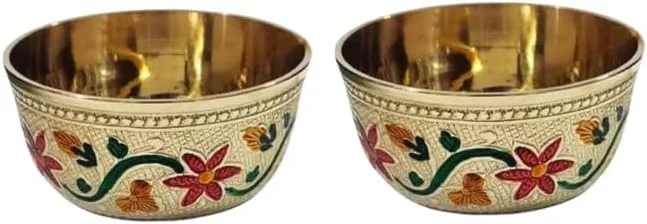 کاسه برنجی هنر مدرن هندی Peetal سنگین میناکاری شده با طرح گل، کاسه دسر برای شیرینی، کاتوری برای پوجا، کاتوری برای شام (150 میلی لیتر) کاسه برنجی هنر مدرن هندی Peetal سنگین میناکاری شده با طرح گل، کاسه دسر برای شیرینی، کاتوری برای پوجا، کاتوری برای شام (150 میلی لیتر)