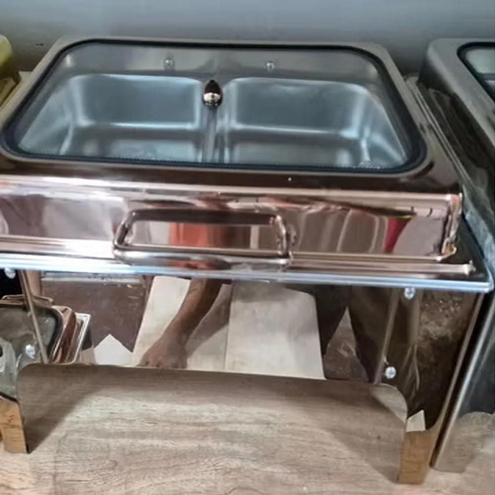 گرمکن غذا استیل ضد زنگ HTH با قاب تاشو، شامل ظرف گرمکن با درب، ظرف آب و سینی غذا - مناسب بوفه، پذیرایی، عروسی، رویدادها و مهمانی ها گرمکن غذا استیل ضد زنگ HTH با قاب تاشو، شامل ظرف گرمکن با درب، ظرف آب و سینی غذا - مناسب بوفه، پذیرایی، عروسی، رویدادها و مهمانی ها