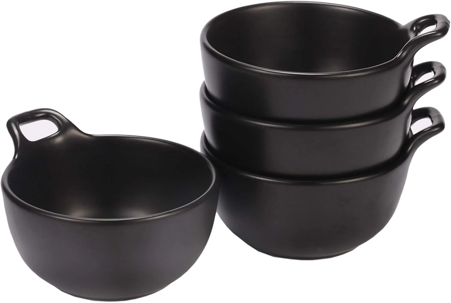 هاکسییرنس - کاسه دسر سرامیکی مات، کاسه غلات تک دسته گرد 250 میلی لیتری برای سوپ، بستنی، برنج، مخلفات و میوه، ست 4 عددی مشکی