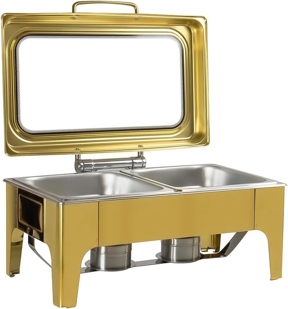 ظرف گرم نگهدارنده مستطیلی هیدرولیک 9 لیتری، ظرف گرم نگهدارنده استیل با درب شفاف، ست ظرف گرم نگهدارنده مستطیلی با درب هیدرولیک، گرم کننده غذای بوفه با روکش آینه ای