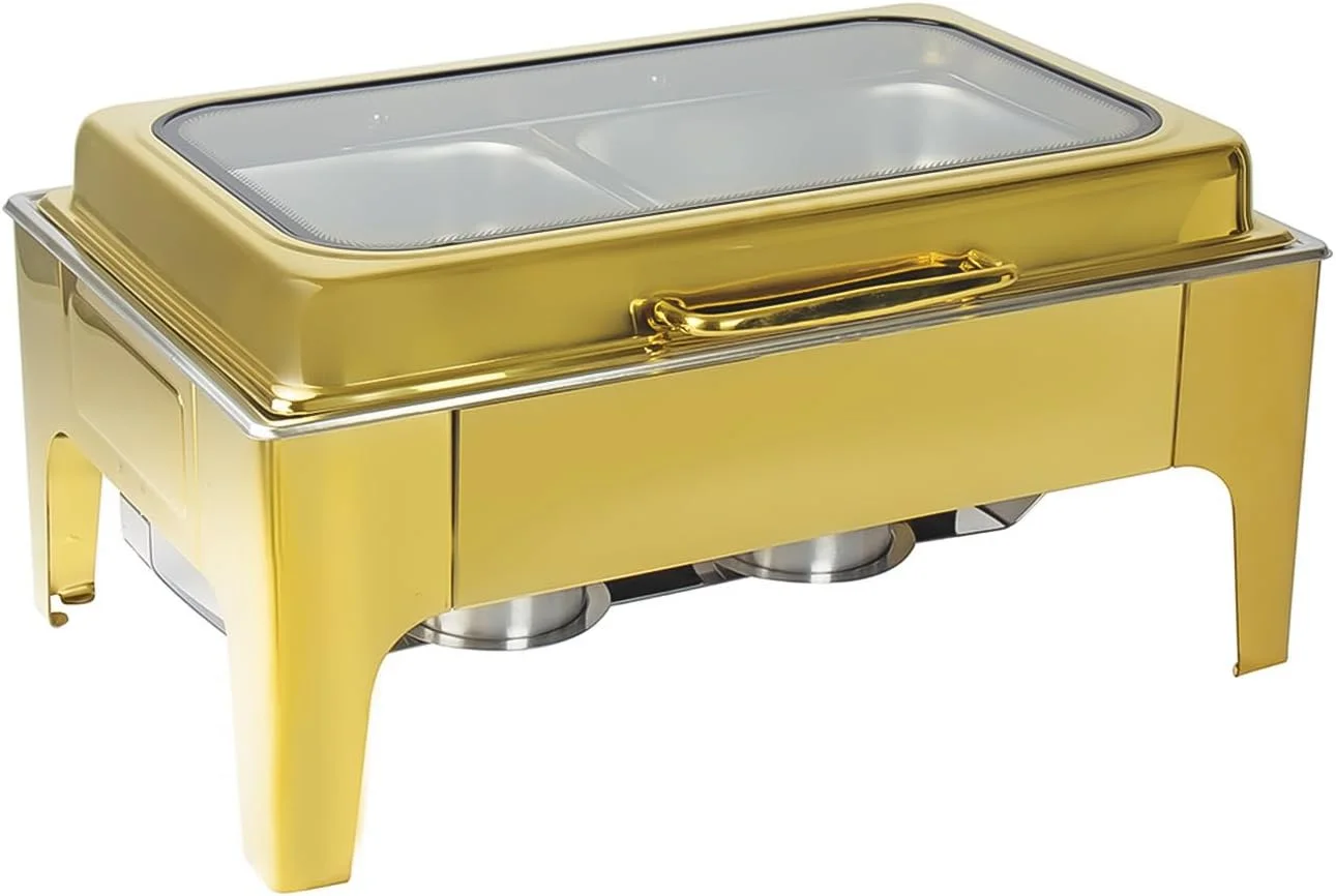 ظرف گرم نگهدارنده مستطیلی هیدرولیک 9 لیتری، ظرف گرم نگهدارنده استیل با درب شفاف، ست ظرف گرم نگهدارنده مستطیلی با درب هیدرولیک، گرم کننده غذای بوفه با روکش آینه ای