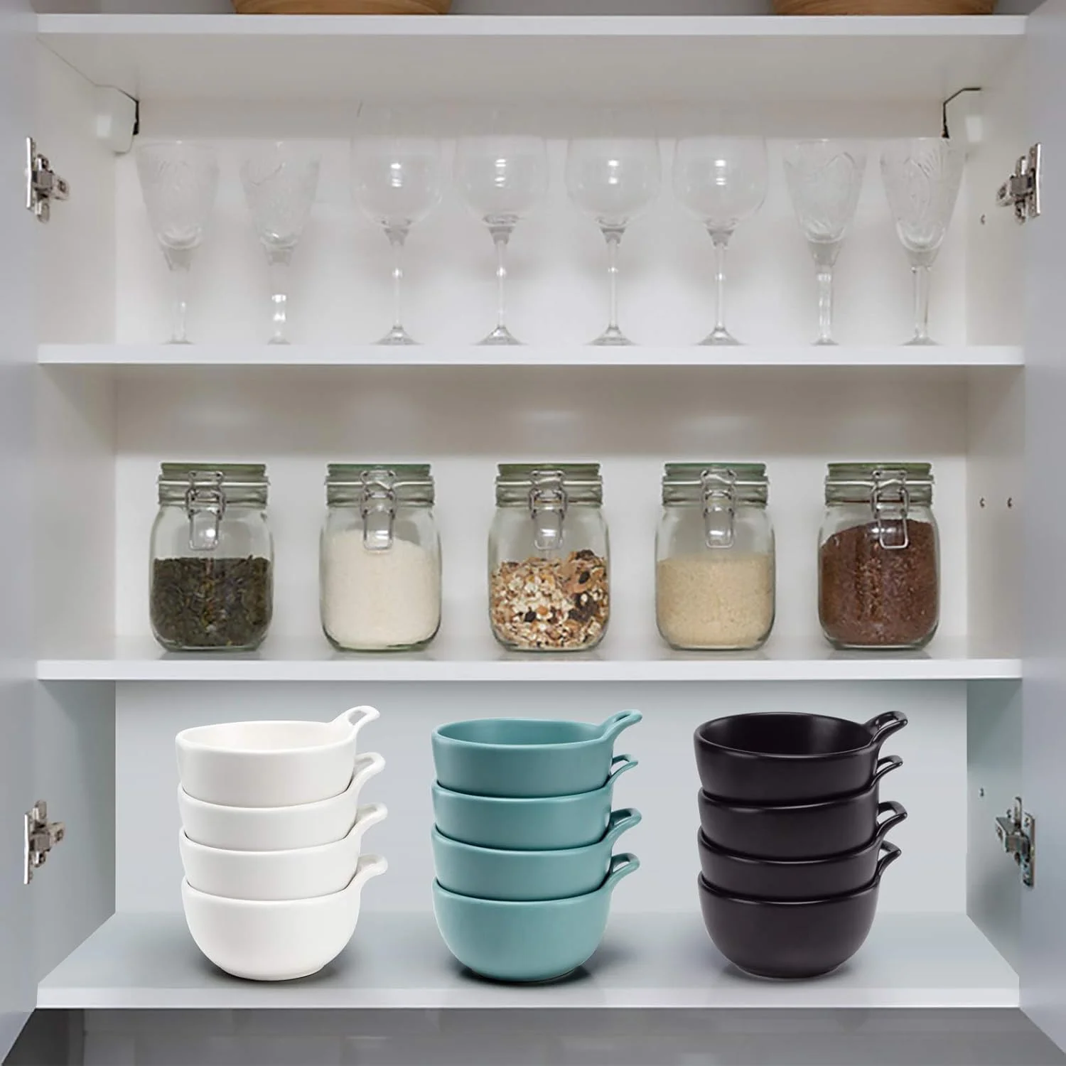 هاکسییرنس - کاسه دسر سرامیکی مات، کاسه غلات تک دسته گرد 250 میلی لیتری برای سوپ، بستنی، برنج، مخلفات و میوه، ست 4 عددی مشکی