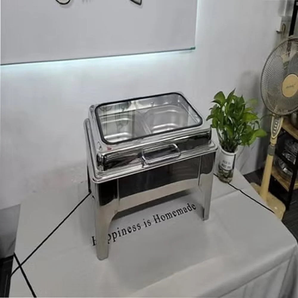 گرمکن غذا استیل ضد زنگ HTH با قاب تاشو، شامل ظرف گرمکن با درب، ظرف آب و سینی غذا - مناسب بوفه، پذیرایی، عروسی، رویدادها و مهمانی ها گرمکن غذا استیل ضد زنگ HTH با قاب تاشو، شامل ظرف گرمکن با درب، ظرف آب و سینی غذا - مناسب بوفه، پذیرایی، عروسی، رویدادها و مهمانی ها