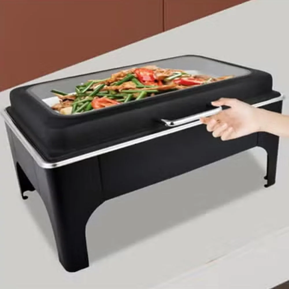 گرمکن غذا استیل ضد زنگ HTH با فریم تاشو، شامل ظرف گرمکن با درب، ظرف آب و ظرف غذا - مناسب بوفه، پذیرایی، عروسی، مراسم و مهمانی ها