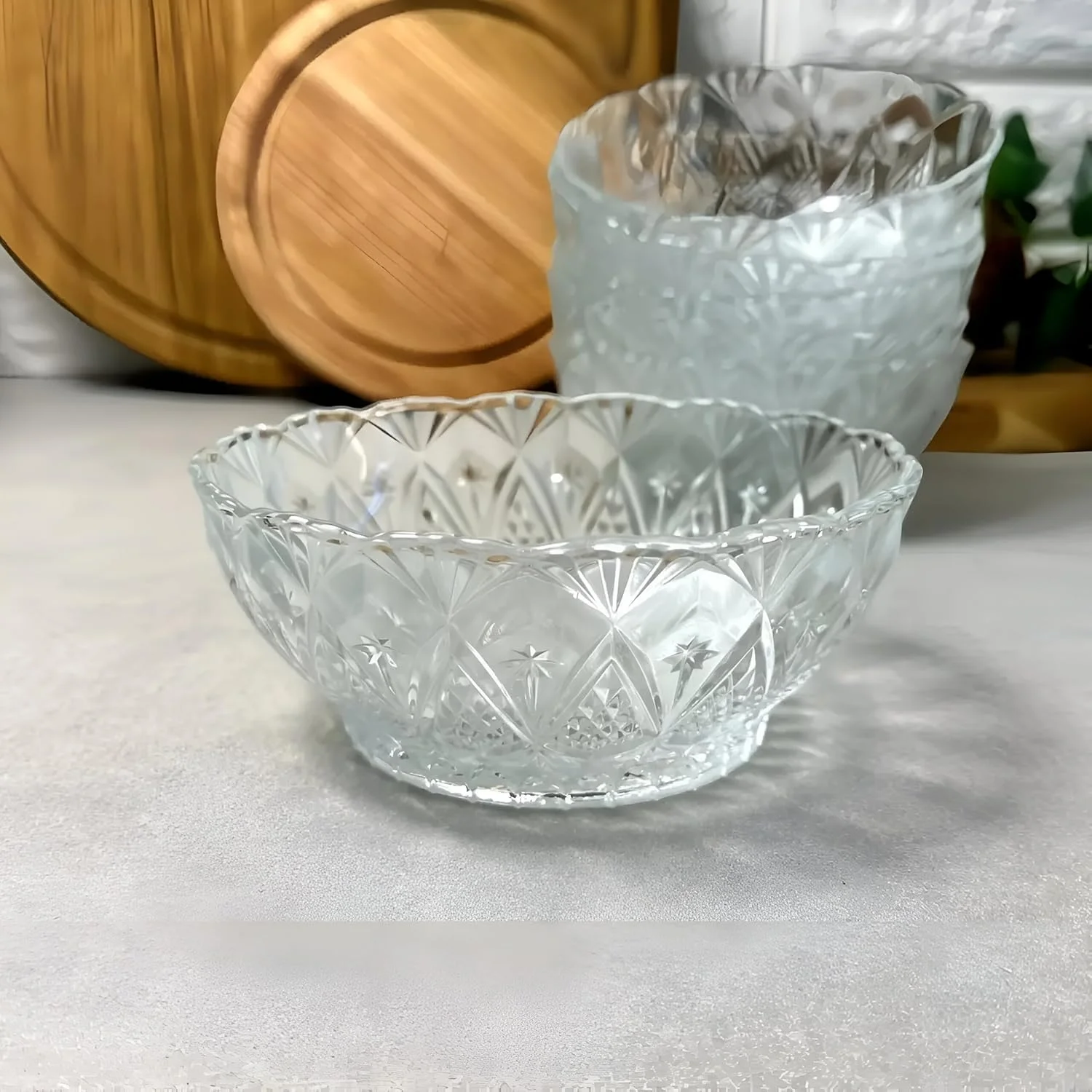 ظرف دسر بستنی طرح کمانی یخی - ست 6 عددی - شیشه قدیمی، کاسه دسر برای بستنی، کاسه تنقلات، ظروف جانبی، ظرف سس، کاسه های سرو کوچک برای دسر، آبنبات، آماده سازی آشپزخانه، قابل شستشو در ماشین ظرفشویی