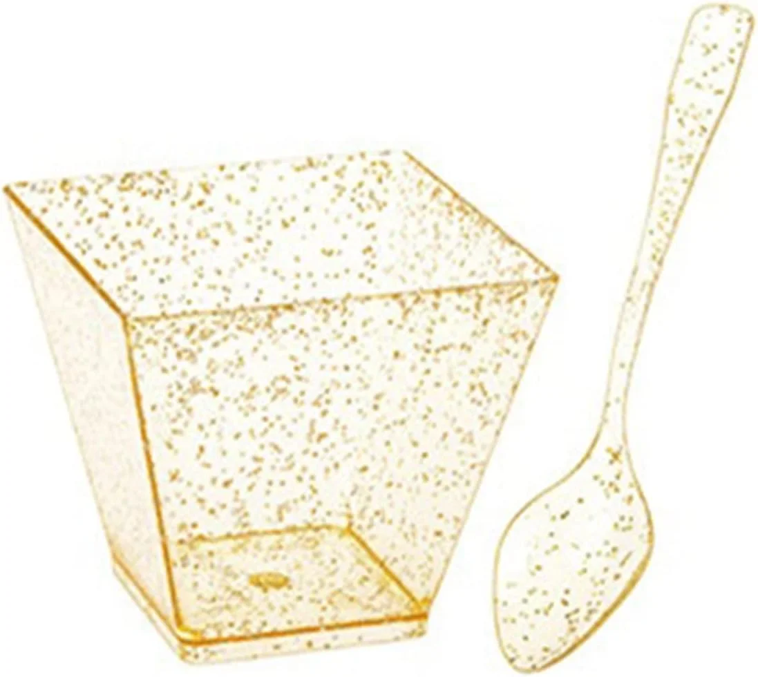 HHMMEDE کاسه های دسر، فنجان مینی چیزکیک مربعی با قاشق، کاسه دسر اکلیلی طلایی نقره ای، دسر مهمانی، پیش غذا، میوه (طلایی) HHMMEDE کاسه های دسر، فنجان مینی چیزکیک مربعی با قاشق، کاسه دسر اکلیلی طلایی نقره ای، دسر مهمانی، پیش غذا، میوه (طلایی)