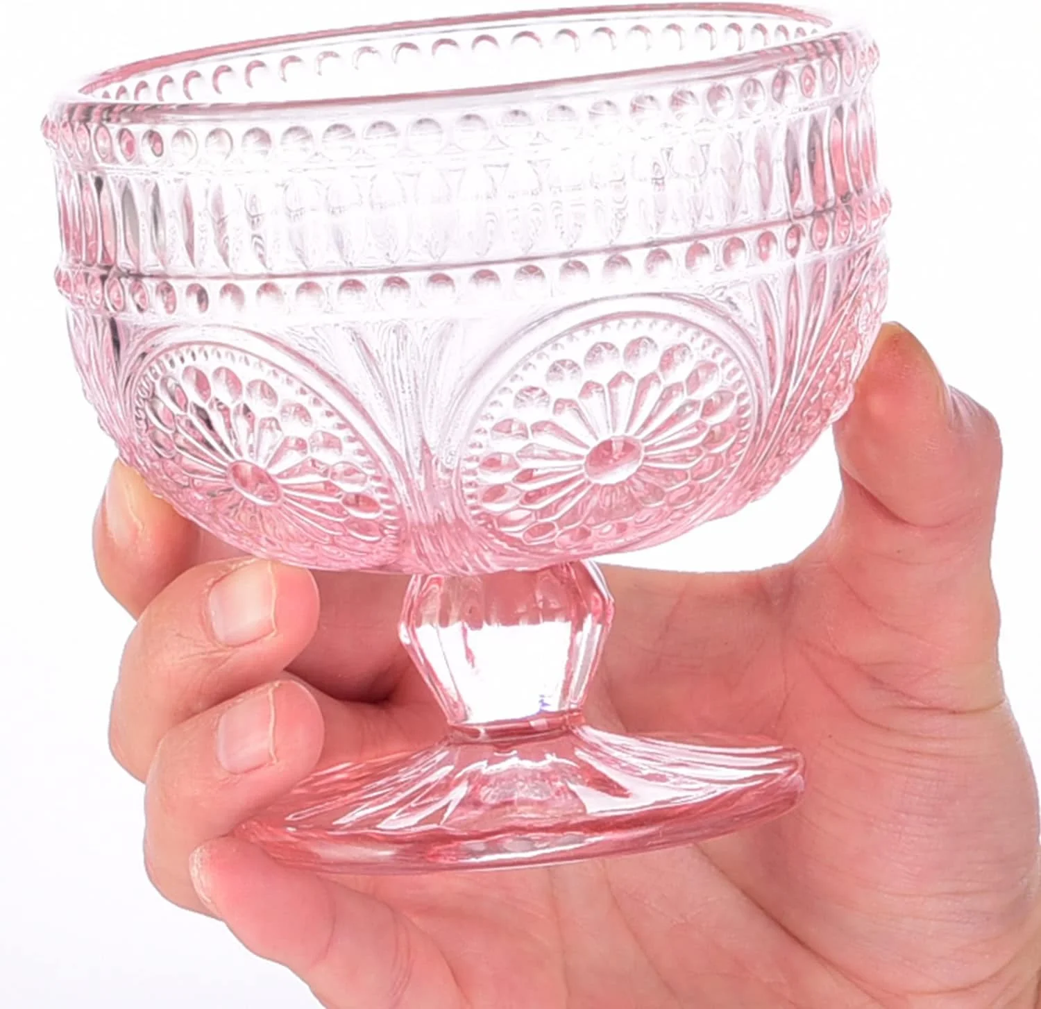 ست 6 تایی کاسه دسر شیشه ای GLASS SMILE، طرح قدیمی، 340 میلی لیتر، صورتی، طرح برجسته، مناسب بستنی، سالاد، کیک، میوه، ترایفل و کوکتل ست 6 تایی کاسه دسر شیشه ای GLASS SMILE، طرح قدیمی، 340 میلی لیتر، صورتی، طرح برجسته، مناسب بستنی، سالاد، کیک، میوه، ترایفل و کوکتل