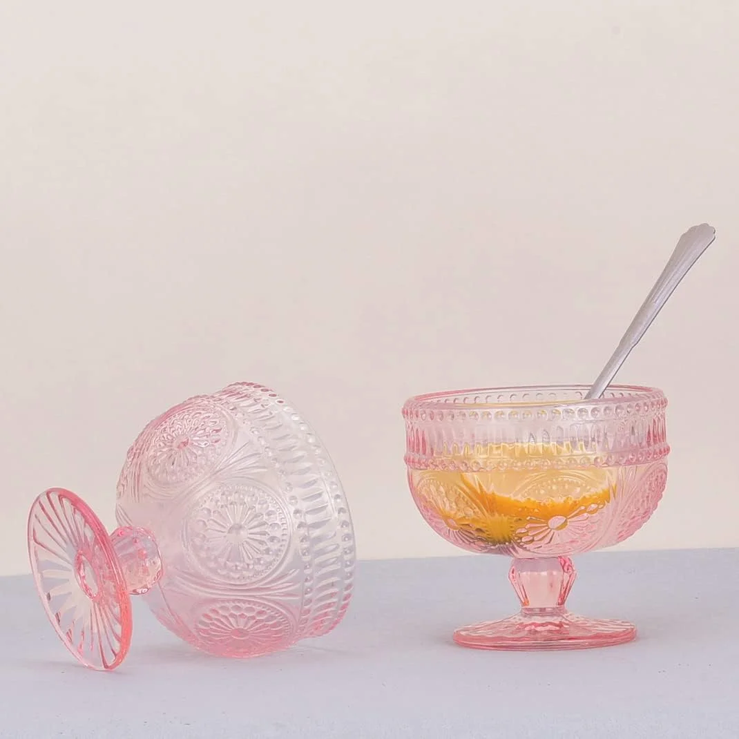 ست 6 تایی کاسه دسر شیشه ای GLASS SMILE، طرح قدیمی، 340 میلی لیتر، صورتی، طرح برجسته، مناسب بستنی، سالاد، کیک، میوه، ترایفل و کوکتل ست 6 تایی کاسه دسر شیشه ای GLASS SMILE، طرح قدیمی، 340 میلی لیتر، صورتی، طرح برجسته، مناسب بستنی، سالاد، کیک، میوه، ترایفل و کوکتل