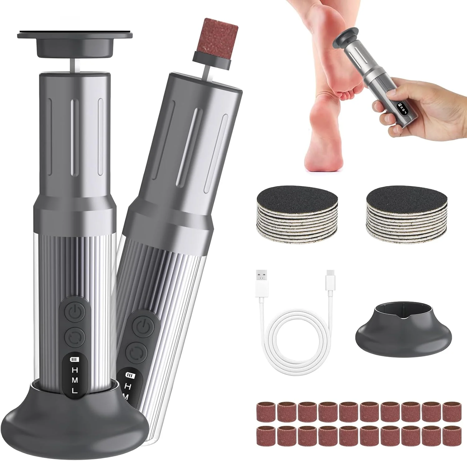 سوهان برقی پینه پا Bindokun، سوهان برقی 2 در 1 با سرعت قابل تنظیم برای پا، قابل شارژ، 6 سرعت برای پاشنه های ترک خورده، پینه و پوست مرده
