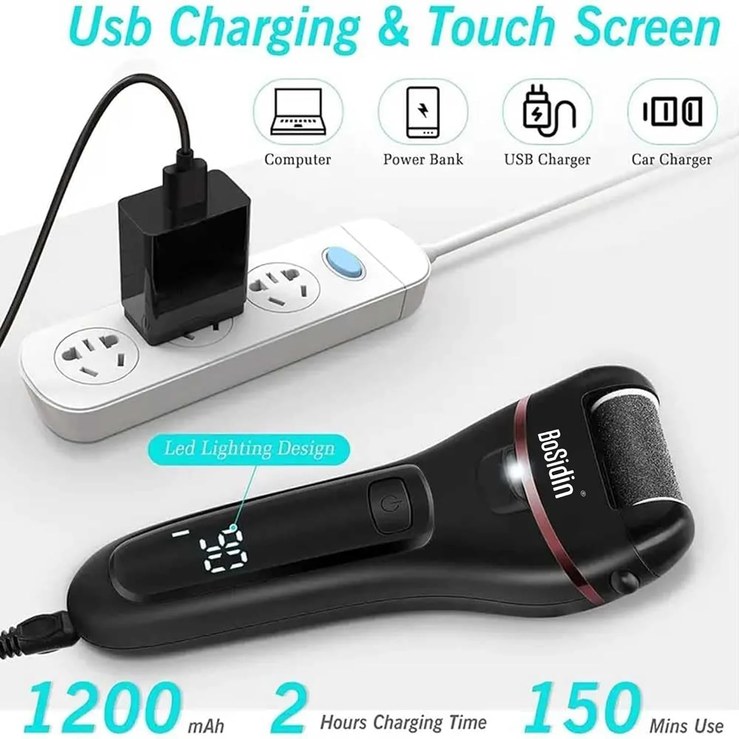 دستگاه الکتریکی از بین برنده پینه پا BoSidin، دستگاه لایه بردار پدیکور ضد آب قابل شارژ | کیت حرفه ای مراقبت از پا برای پاشنه های ترک خورده، پینه ها و پوست های مرده (مشکی) دستگاه الکتریکی از بین برنده پینه پا BoSidin، دستگاه لایه بردار پدیکور ضد آب قابل شارژ | کیت حرفه ای مراقبت از پا برای پاشنه های ترک خورده، پینه ها و پوست های مرده (مشکی)