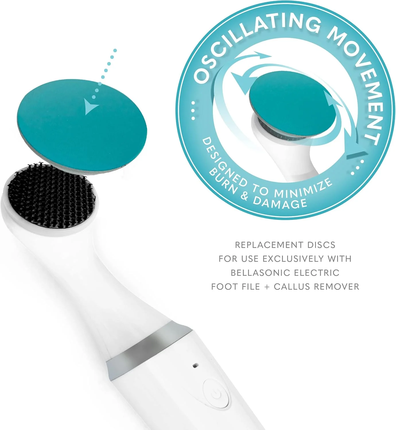 دیسک‌های جایگزین Bellasonic برای سوهان برقی پا + از بین برنده پینه با سر نوسانی منحصر به فرد - سوهان و صاف کننده پوست خشک و ترک خورده پا - پدیکور با کیفیت سالن با ابزار قابل حمل و شارژ