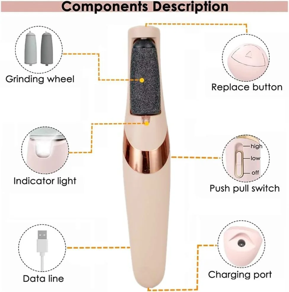 سوهان برقی کوچک از بین برنده پینه پا Derovan - کیت پدیکور فایل پا شارژی با 2 سری غلتکی، شارژ USB، ابزار حرفه ای مراقبت از پا سوهان برقی کوچک از بین برنده پینه پا Derovan - کیت پدیکور فایل پا شارژی با 2 سری غلتکی، شارژ USB، ابزار حرفه ای مراقبت از پا