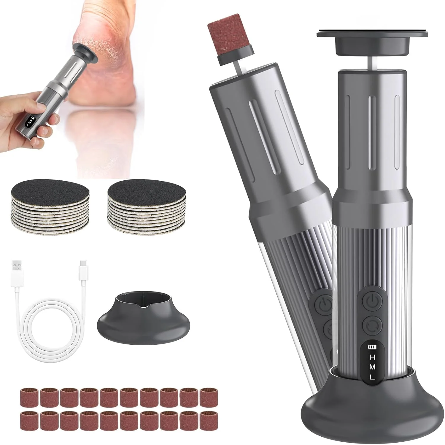 Bindokun 2-in-1 Electric Callus Remover with Foot Files and Nail Polisher, Electric Callus Remover Feet with LED Display, 6 Speeds for Cracked Heels Hard Skin Callus Bindokun 2-in-1 Electric Callus Remover with Foot Files and Nail Polisher, Electric Callus Remover Feet with LED Display, 6 Speeds for Cracked Heels Hard Skin Callus