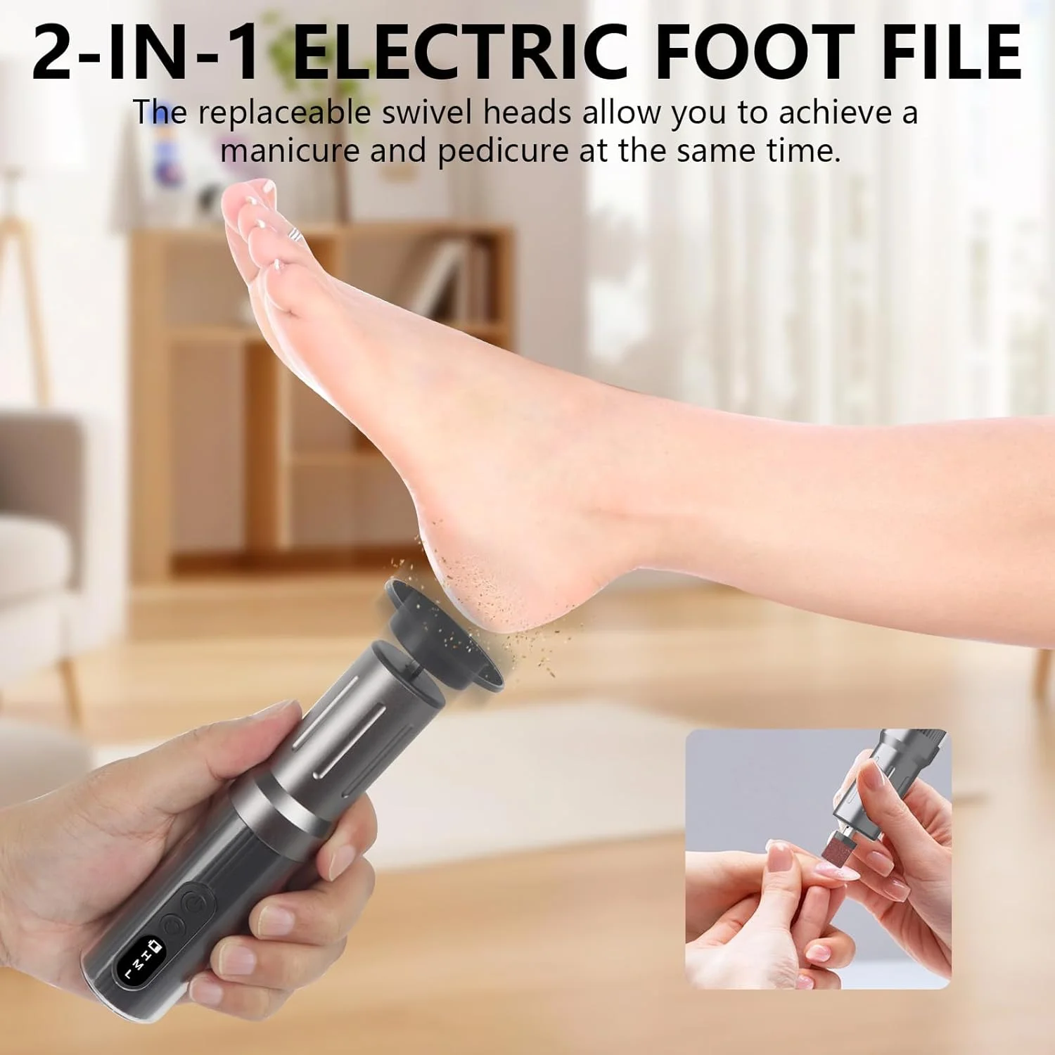 Bindokun 2-in-1 Electric Callus Remover with Foot Files and Nail Polisher, Electric Callus Remover Feet with LED Display, 6 Speeds for Cracked Heels Hard Skin Callus Bindokun 2-in-1 Electric Callus Remover with Foot Files and Nail Polisher, Electric Callus Remover Feet with LED Display, 6 Speeds for Cracked Heels Hard Skin Callus