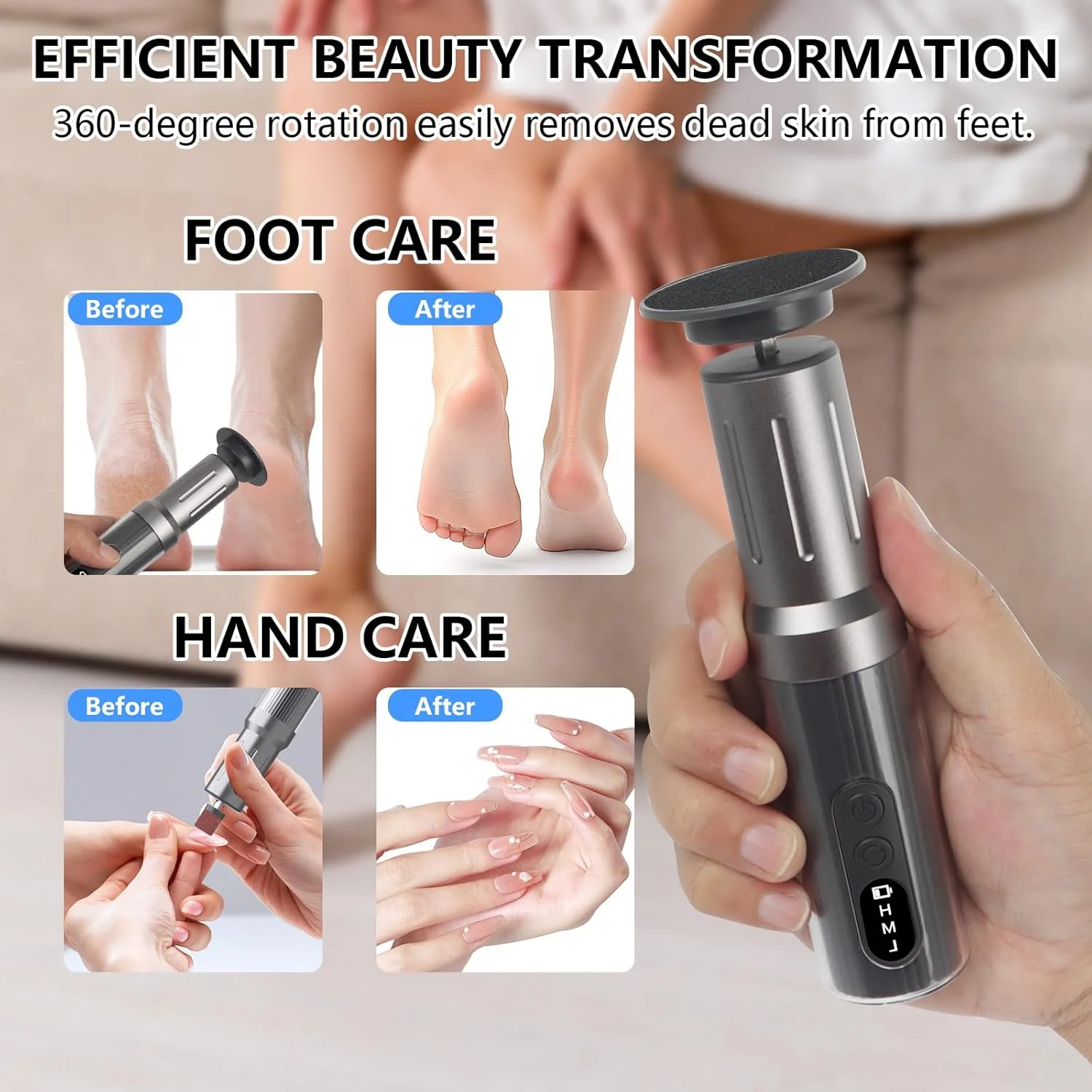 Bindokun 2-in-1 Electric Callus Remover with Foot Files and Nail Polisher, Electric Callus Remover Feet with LED Display, 6 Speeds for Cracked Heels Hard Skin Callus Bindokun 2-in-1 Electric Callus Remover with Foot Files and Nail Polisher, Electric Callus Remover Feet with LED Display, 6 Speeds for Cracked Heels Hard Skin Callus
