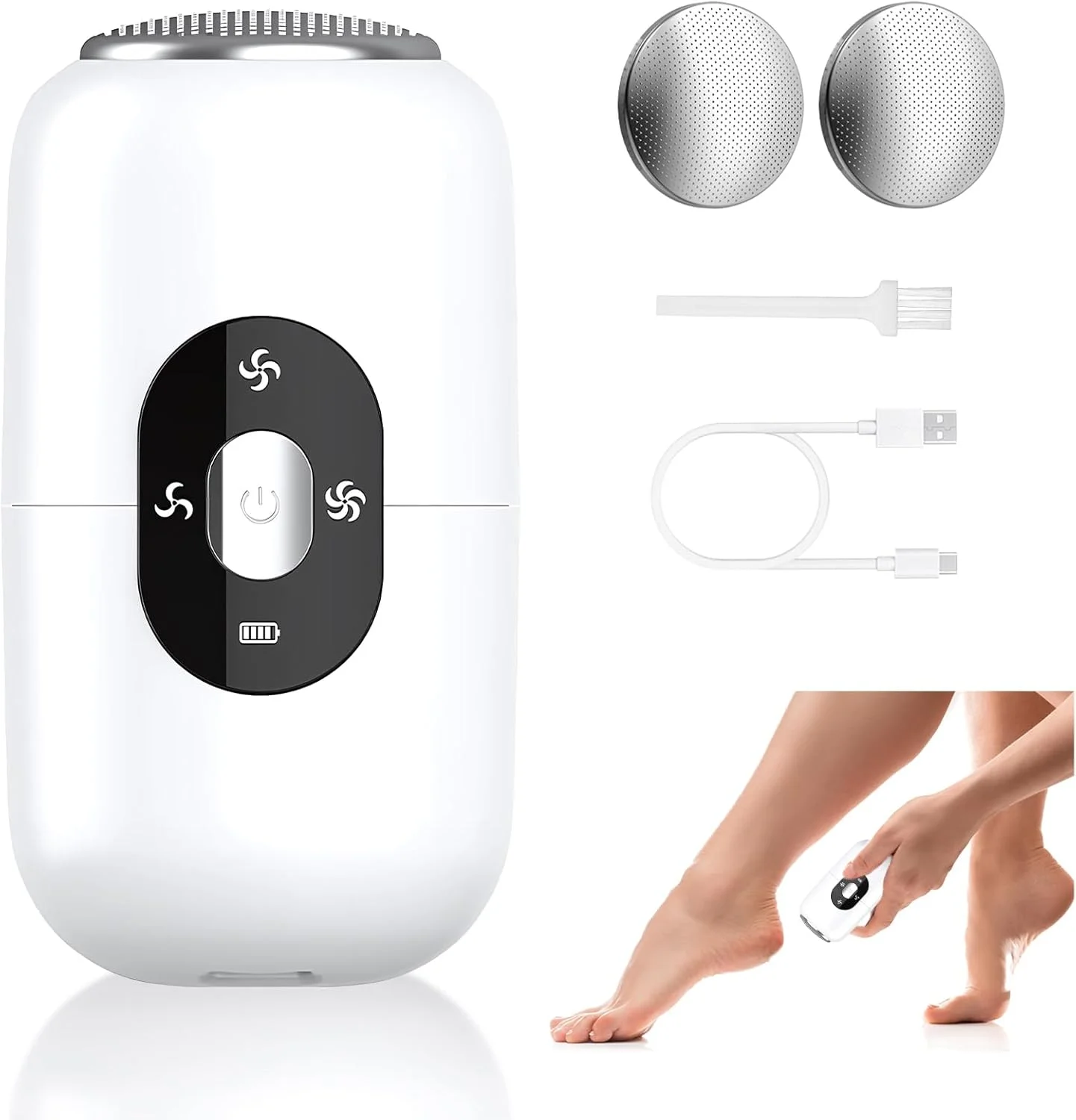 سوهان برقی پینه پا، دستگاه برقی از بین بردن پینه پا با 2 سری سنگ زنی استیل ضد زنگ، 3 سطح قابل تنظیم، سوهان برقی پینه پا قابل شارژ برای پاشنه های ترک خورده، شاخی