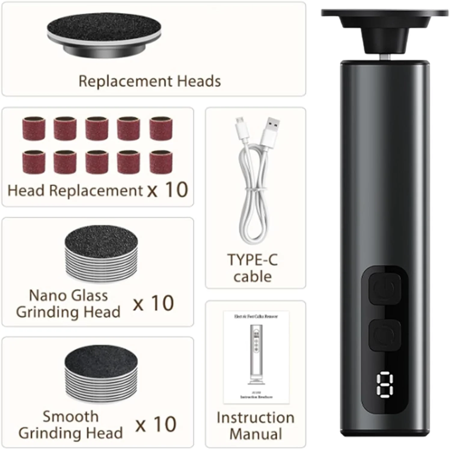 سوهان برقی پدیکور پا - سوهان برقی 2 در 1 - ابزار پدیکور پا، دیسک های سمباده و سرهای سنگ زنی، 9 سرعت برای پوست های مرده، ترک خورده و سفت