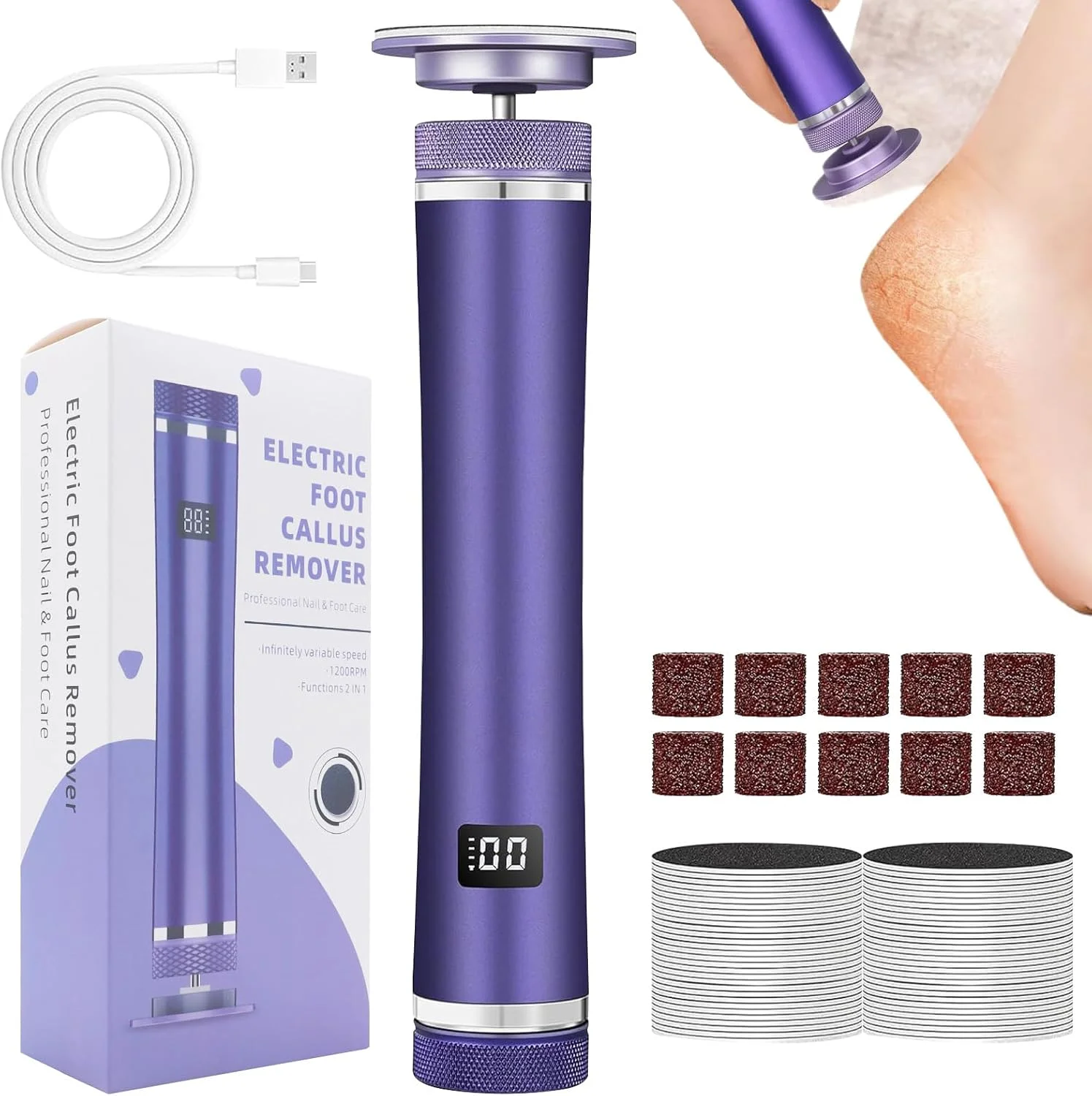 سوهان برقی پا | ماشین اصلاح برقی پا | اسکرابر پاشنه قابل تنظیم با 12 سرعت قابل شارژ برای مردان، زنان، ورزشکاران، سالمندان، پدیکور خانگی، سالن و اسپا سوهان برقی پا | ماشین اصلاح برقی پا | اسکرابر پاشنه قابل تنظیم با 12 سرعت قابل شارژ برای مردان، زنان، ورزشکاران، سالمندان، پدیکور خانگی، سالن و اسپا