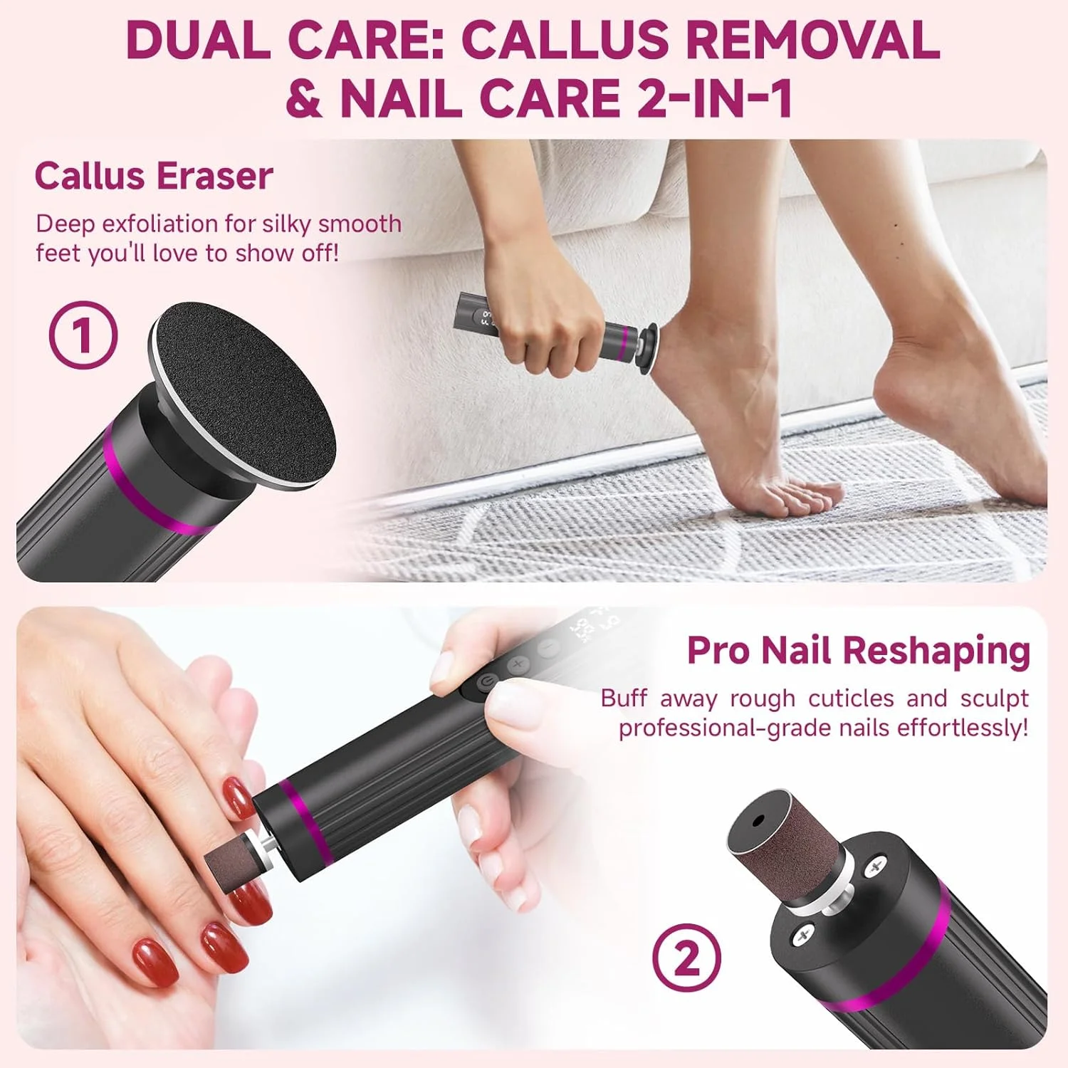 Electric Foot File, 2 in 1 Dermave Electric Foot Callus Remover, Adjustable Speed Foot Filer w/Sandpaper Discs & Grinding Heads, 9 Speeds Professional Pedicure Tool for Feet Dead Skin Calluses(Gray) Electric Foot File, 2 in 1 Dermave Electric Foot Callus Remover, Adjustable Speed Foot Filer w/Sandpaper Discs & Grinding Heads, 9 Speeds Professional Pedicure Tool for Feet Dead Skin Calluses(Gray)