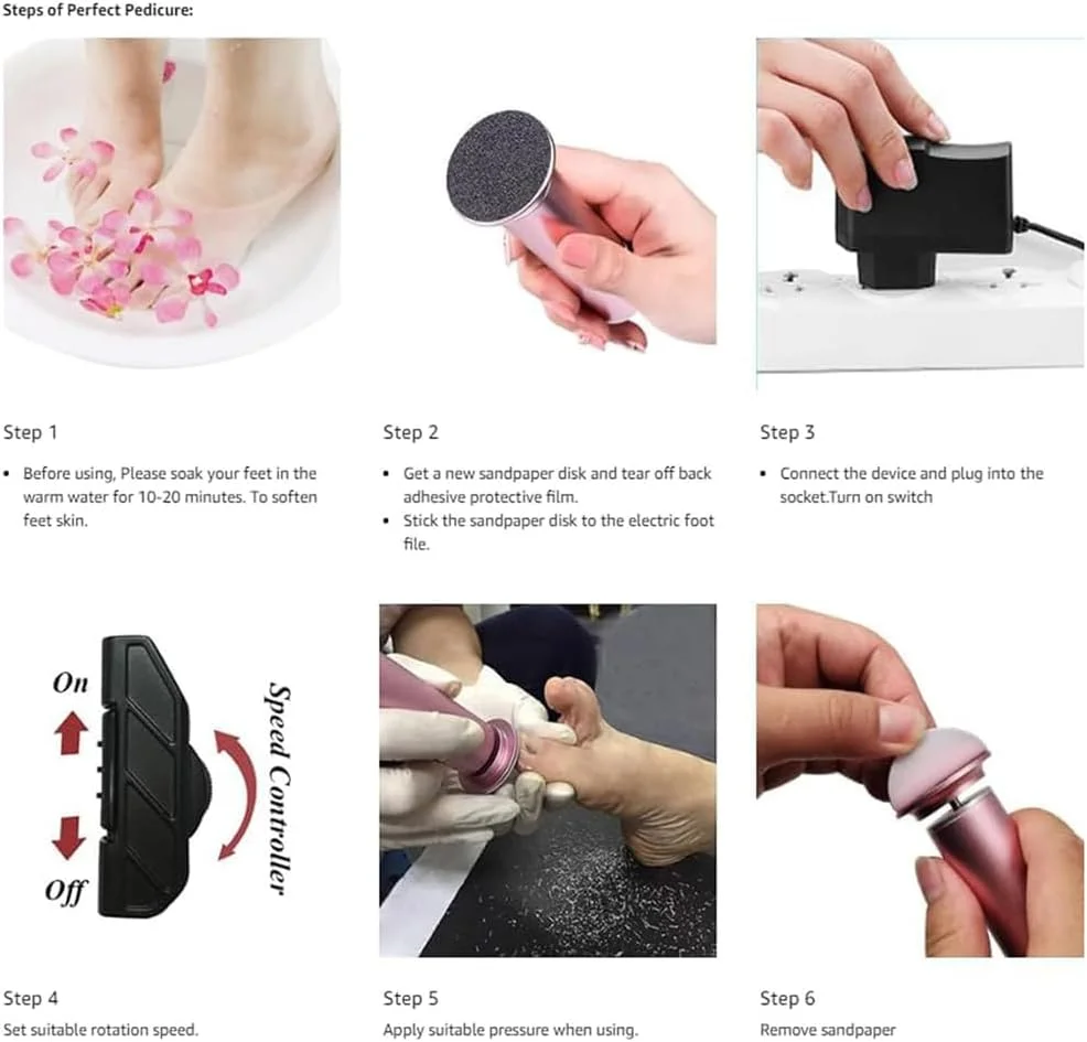 Electric Foot File, Callus Remover for Feet, Adjustable Speed Foot File with 60 Pcs Sandpaper Discs, Stepless Speed Control Pedicure Tools, Professional Pedicure Tool for Dead Skin and Calluses Electric Foot File, Callus Remover for Feet, Adjustable Speed Foot File with 60 Pcs Sandpaper Discs, Stepless Speed Control Pedicure Tools, Professional Pedicure Tool for Dead Skin and Calluses