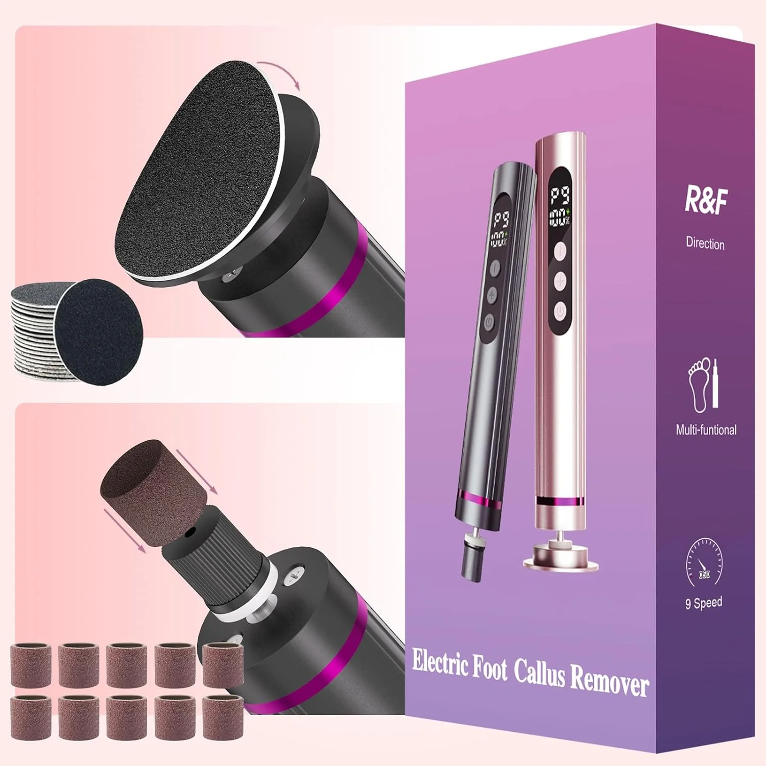 Electric Foot File, 2 in 1 Dermave Electric Foot Callus Remover, Adjustable Speed Foot Filer w/Sandpaper Discs & Grinding Heads, 9 Speeds Professional Pedicure Tool for Feet Dead Skin Calluses(Gray) Electric Foot File, 2 in 1 Dermave Electric Foot Callus Remover, Adjustable Speed Foot Filer w/Sandpaper Discs & Grinding Heads, 9 Speeds Professional Pedicure Tool for Feet Dead Skin Calluses(Gray)