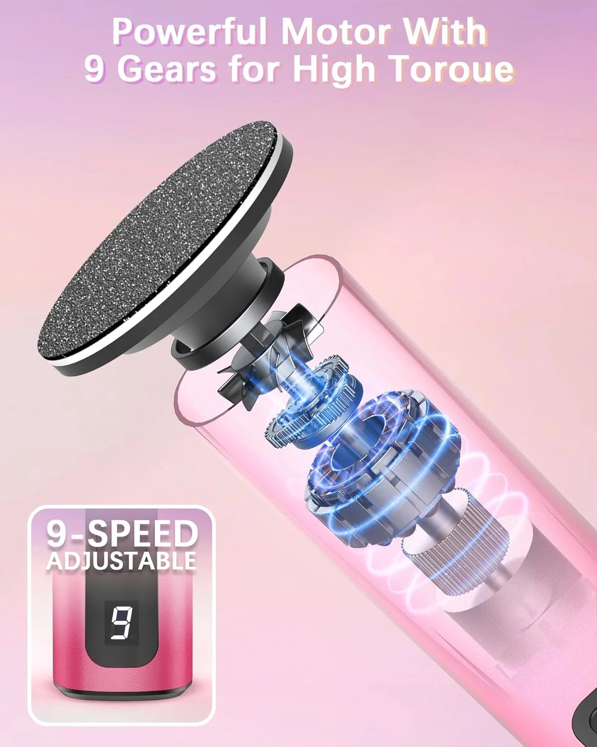 سوهان برقی پا 2 در 1، دارای 9 سرعت قابل تنظیم، ابزار پدیکور قابل شارژ USB برای پا، اسکرابر پوست خشک و مرده، سنگ پا برقی با غلتک دیسک سمباده 80/120 گریت برای خانم ها