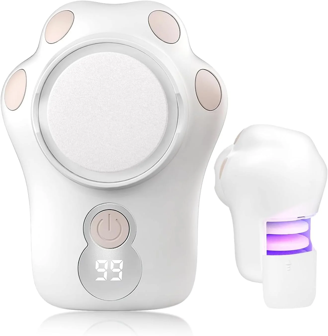 سوهان برقی پینه پا - سوهان پای شارژی طرح پنجه گربه با 3 سری غلتکی، نمایشگر دیجیتال، 3 سرعت و نورپردازی - پدیکور ملایم برای پوست مرده، پینه ها و پاشنه های خشک