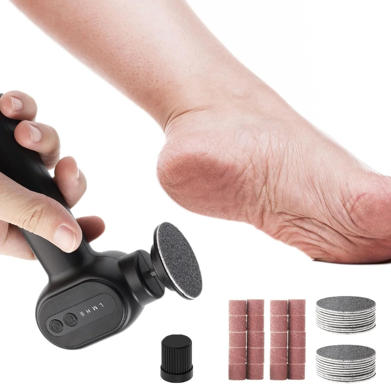 سوهان برقی پدیکور پا - ابزار پدیکور شارژی بی سیم با 3 سرعت و 10 دیسک سمباده، از بین برنده حرفه ای پوست مرده برای پاشنه های ترک خورده (مشکی)