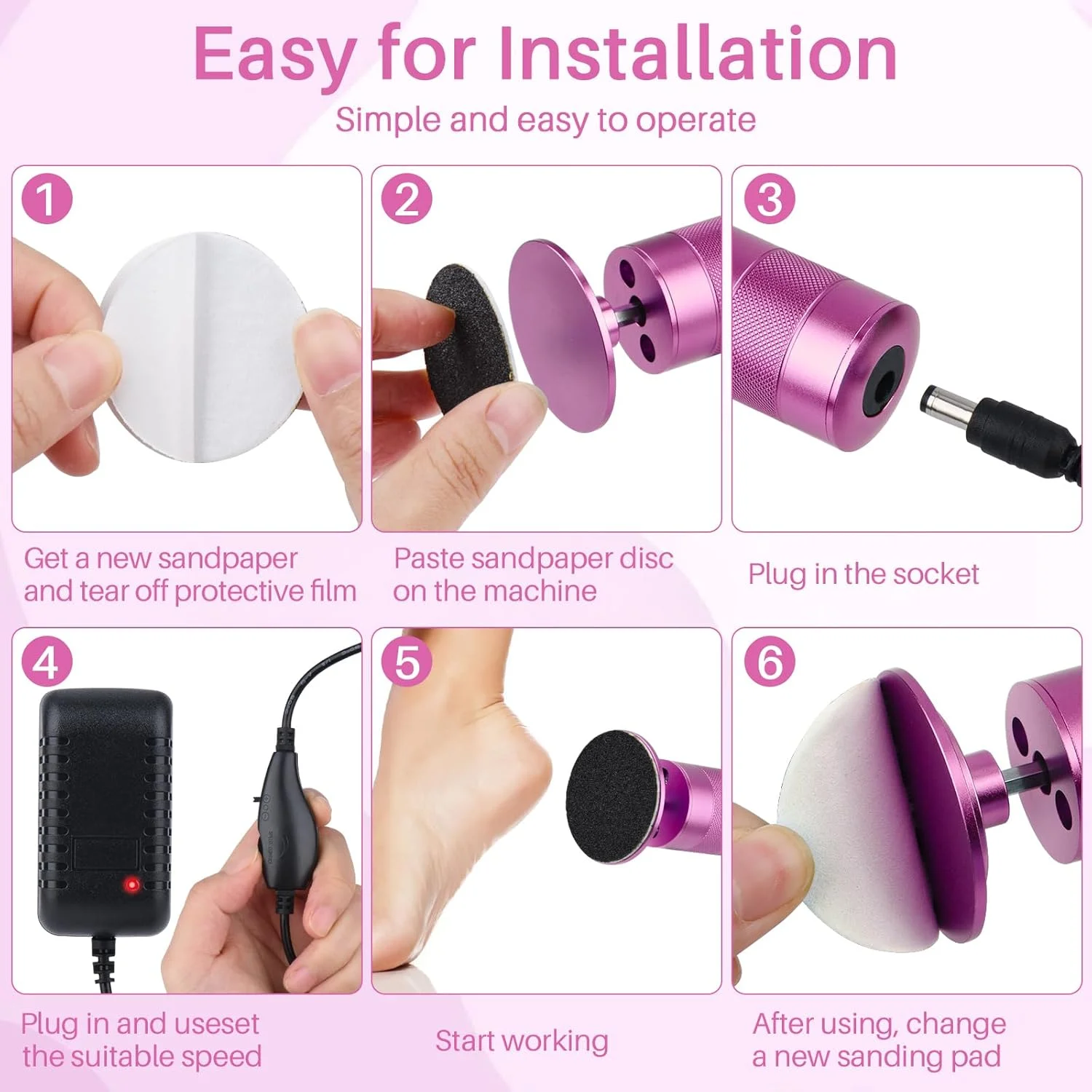 سوهان برقی پدیکور پا، سوهان برقی 2 در 1 پا/سوهان ناخن، از بین برنده پینه پا با 60 عدد + 12 عدد دیسک سمباده، ابزار ترمیم پا، صورتی سوهان برقی پدیکور پا، سوهان برقی 2 در 1 پا/سوهان ناخن، از بین برنده پینه پا با 60 عدد + 12 عدد دیسک سمباده، ابزار ترمیم پا، صورتی