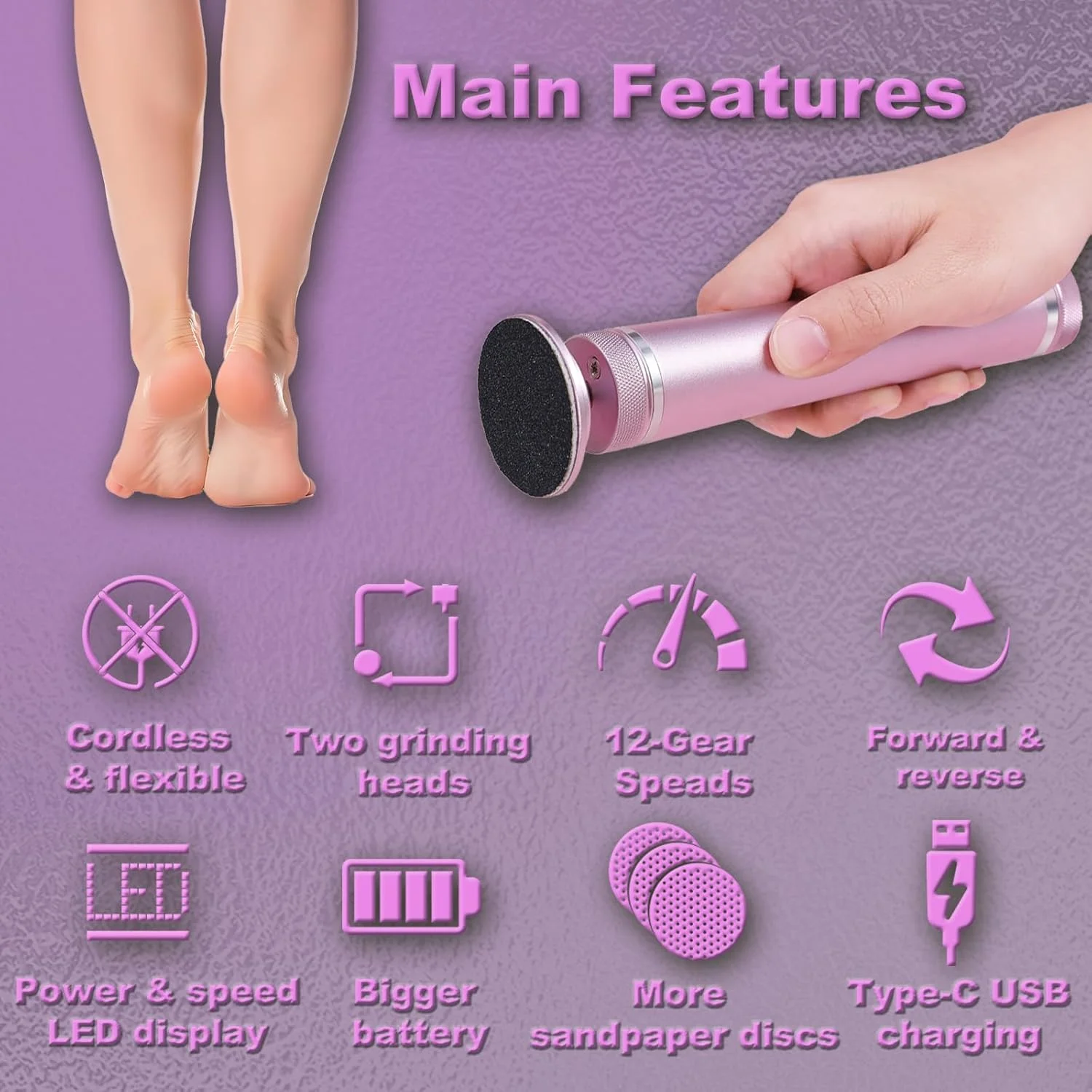 سوهان برقی پا، ابزار پدیکور بی سیم، سمباده پا و سوهان ناخن با 60+10 عدد کاغذ سمباده برای از بین بردن پوست مرده و پینه های خشک، اسکرابر 3 در 1 پا و سوهان ناخن (صورتی) سوهان برقی پا، ابزار پدیکور بی سیم، سمباده پا و سوهان ناخن با 60+10 عدد کاغذ سمباده برای از بین بردن پوست مرده و پینه های خشک، اسکرابر 3 در 1 پا و سوهان ناخن (صورتی)