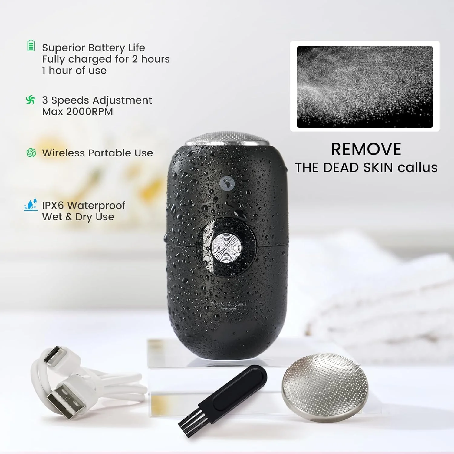 سوهان برقی پا از بین برنده پینه پا برای بانوان (مشکی)