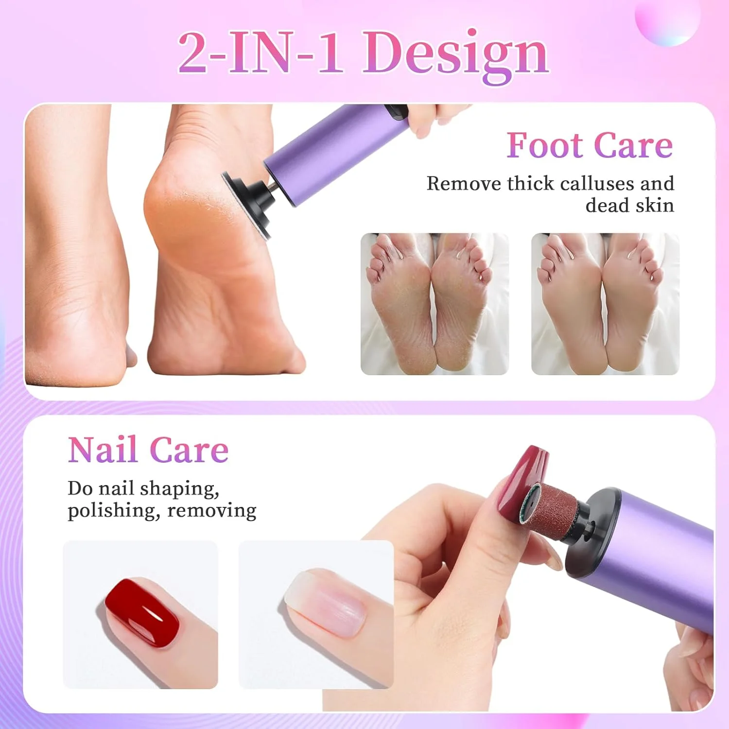 سوهان برقی پا، از بین برنده پوست سخت، دستگاه سنگ پای برقی 2 در 1 با 9 سرعت قابل تنظیم و دیسک سنباده جایگزین، از بین برنده پینه برقی پا، ابزار پدیکور پا برای پوست مرده سوهان برقی پا، از بین برنده پوست سخت، دستگاه سنگ پای برقی 2 در 1 با 9 سرعت قابل تنظیم و دیسک سنباده جایگزین، از بین برنده پینه برقی پا، ابزار پدیکور پا برای پوست مرده