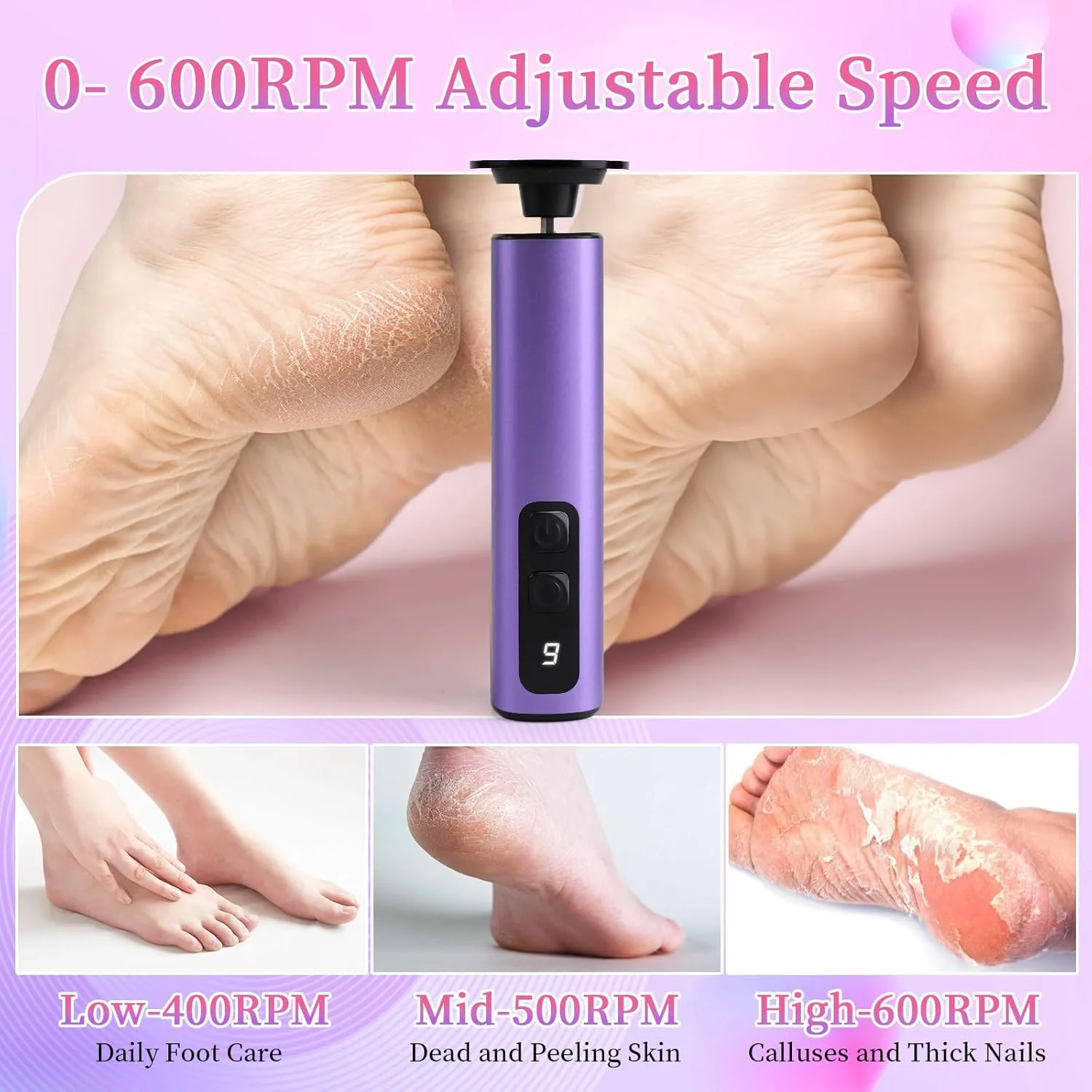 سوهان برقی پا، از بین برنده پوست سخت، دستگاه سنگ پای برقی 2 در 1 با 9 سرعت قابل تنظیم و دیسک سنباده جایگزین، از بین برنده پینه برقی پا، ابزار پدیکور پا برای پوست مرده سوهان برقی پا، از بین برنده پوست سخت، دستگاه سنگ پای برقی 2 در 1 با 9 سرعت قابل تنظیم و دیسک سنباده جایگزین، از بین برنده پینه برقی پا، ابزار پدیکور پا برای پوست مرده